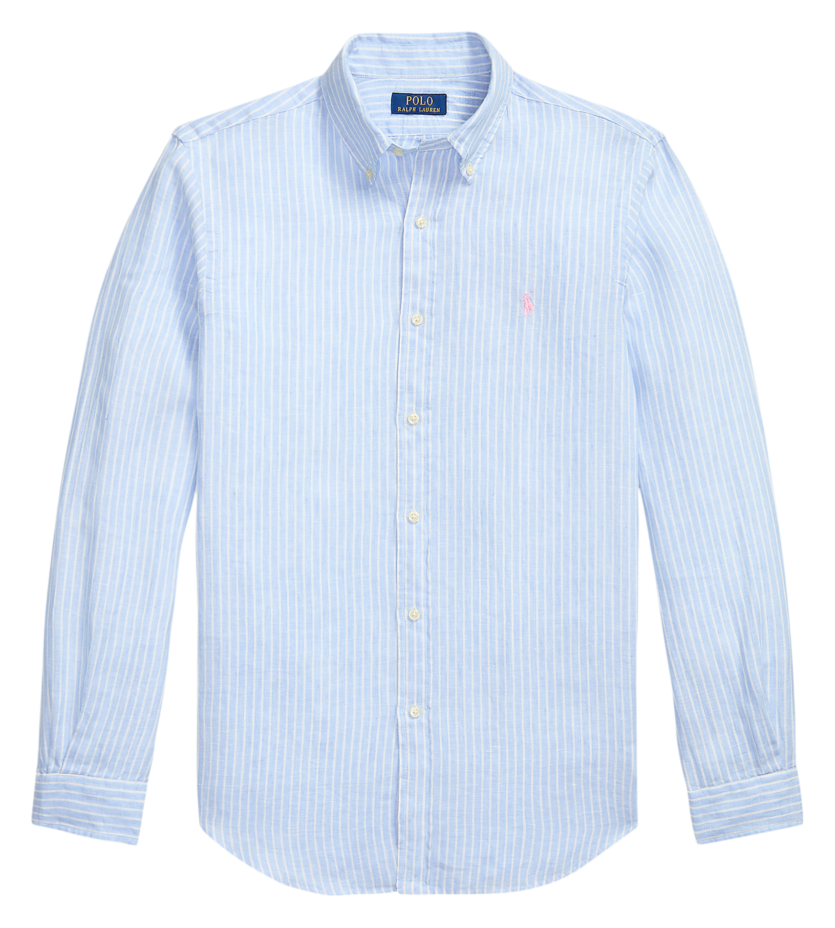 Camisa recta cuello clásico de lino a rayas POLO RALPH LAUREN Azul