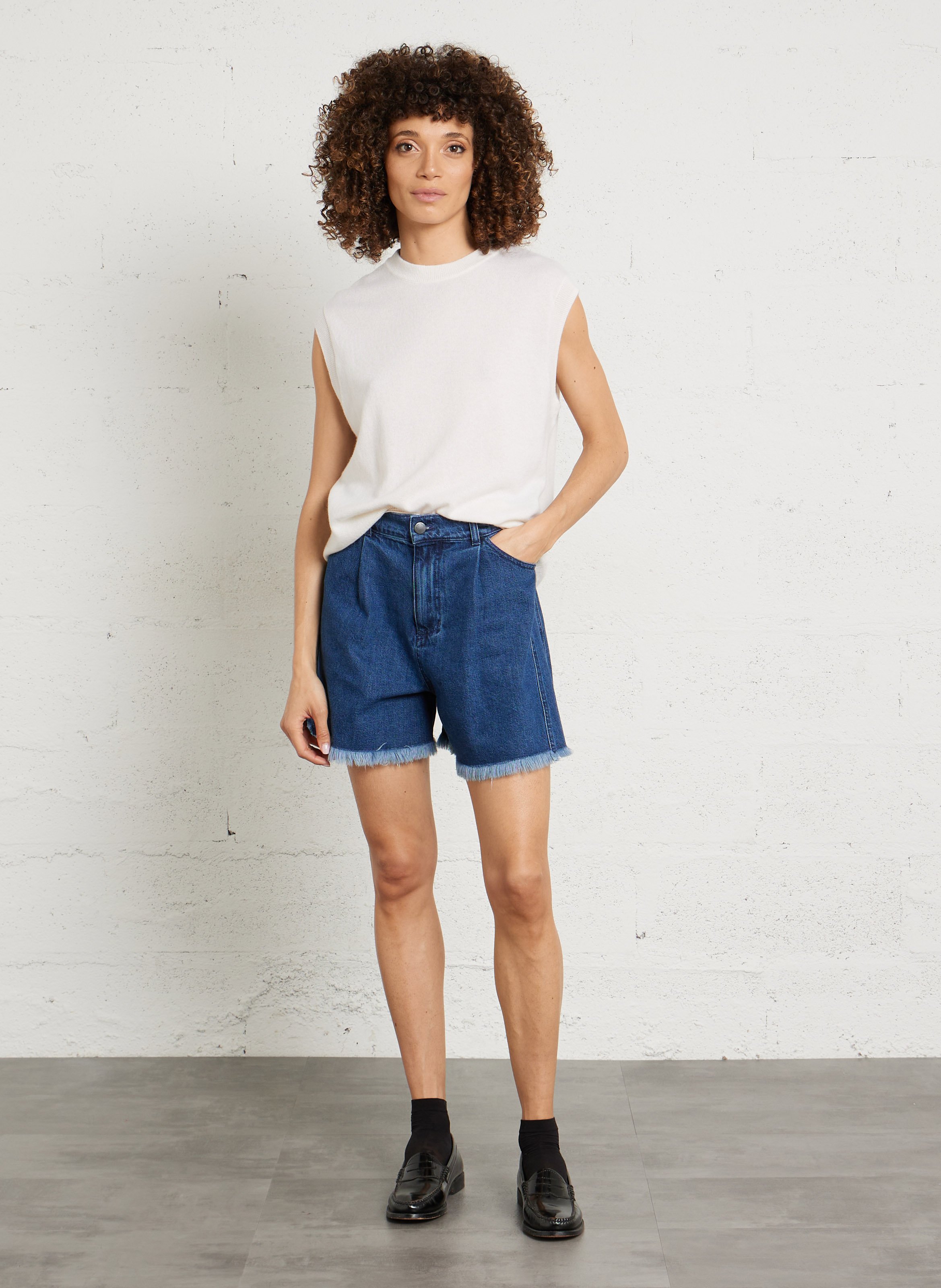 Pull ample sans manches col rond en cachemire SUD EXPRESS Blanc