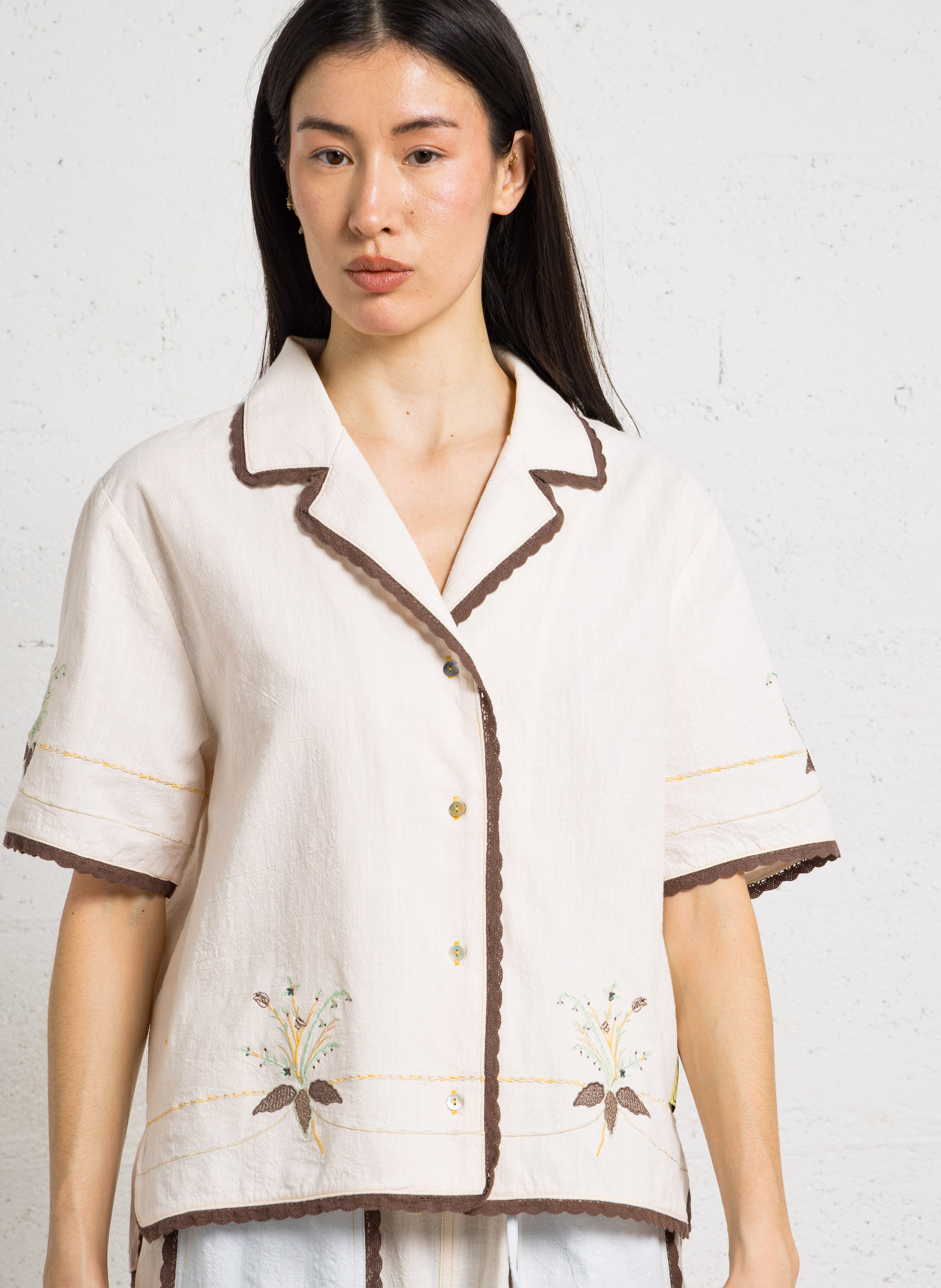 Straight button-down shirt with embroideries HOD PARIS White