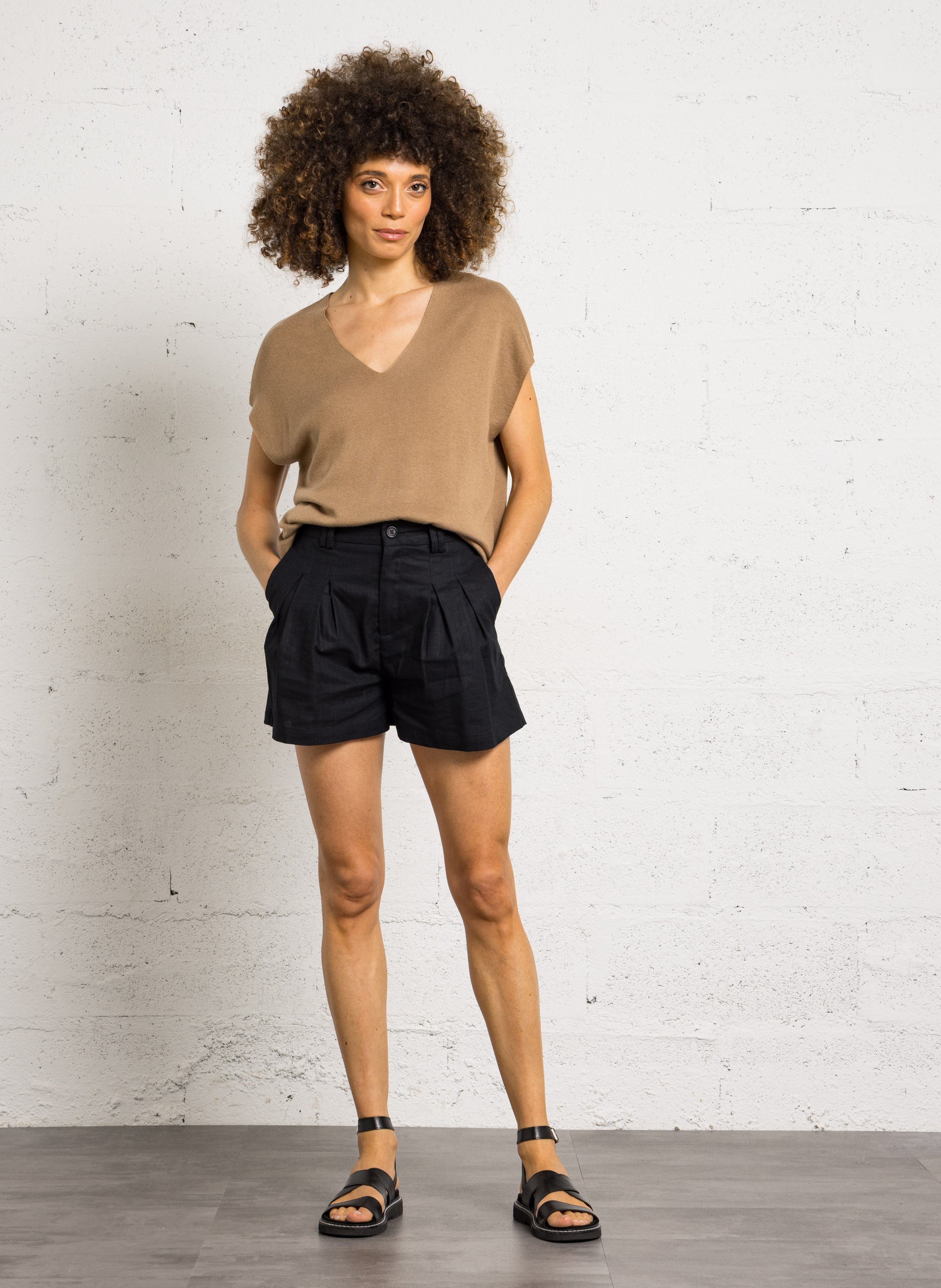 V-neck straight-cut sweater SUD EXPRESS Brown