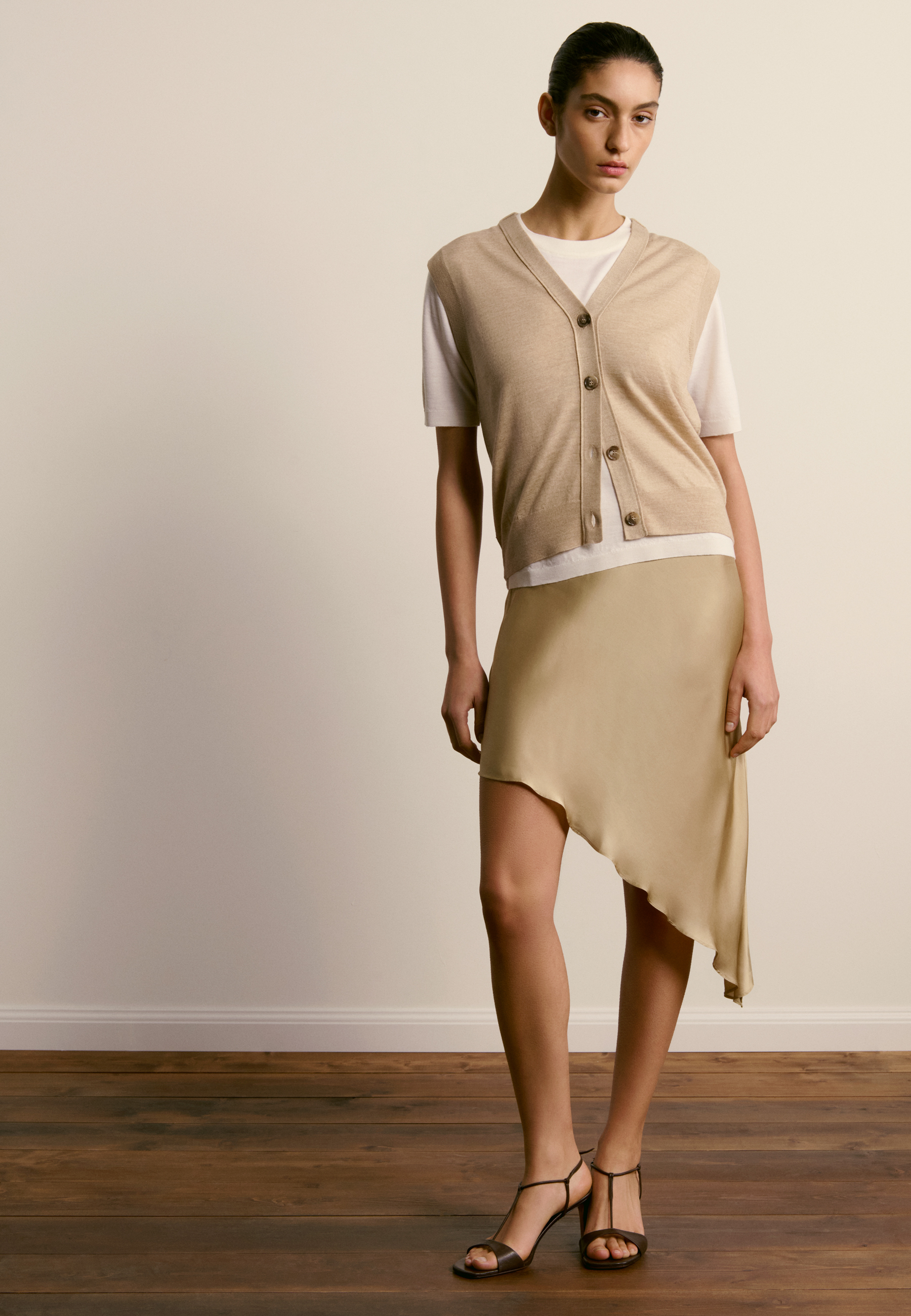 Merino wool sleeveless cardigan MAISON MONTAGUT Beige