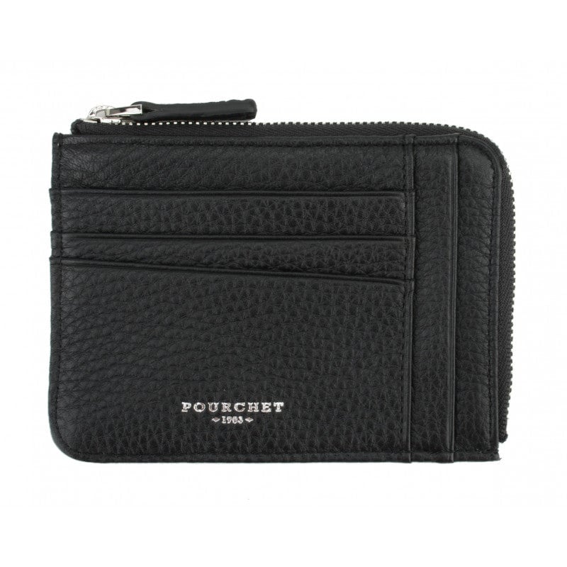 - 100% leather, - 6 cardholder slots, - 1 central compartment, - Size: L10 x H7 cm. POURCHET Black