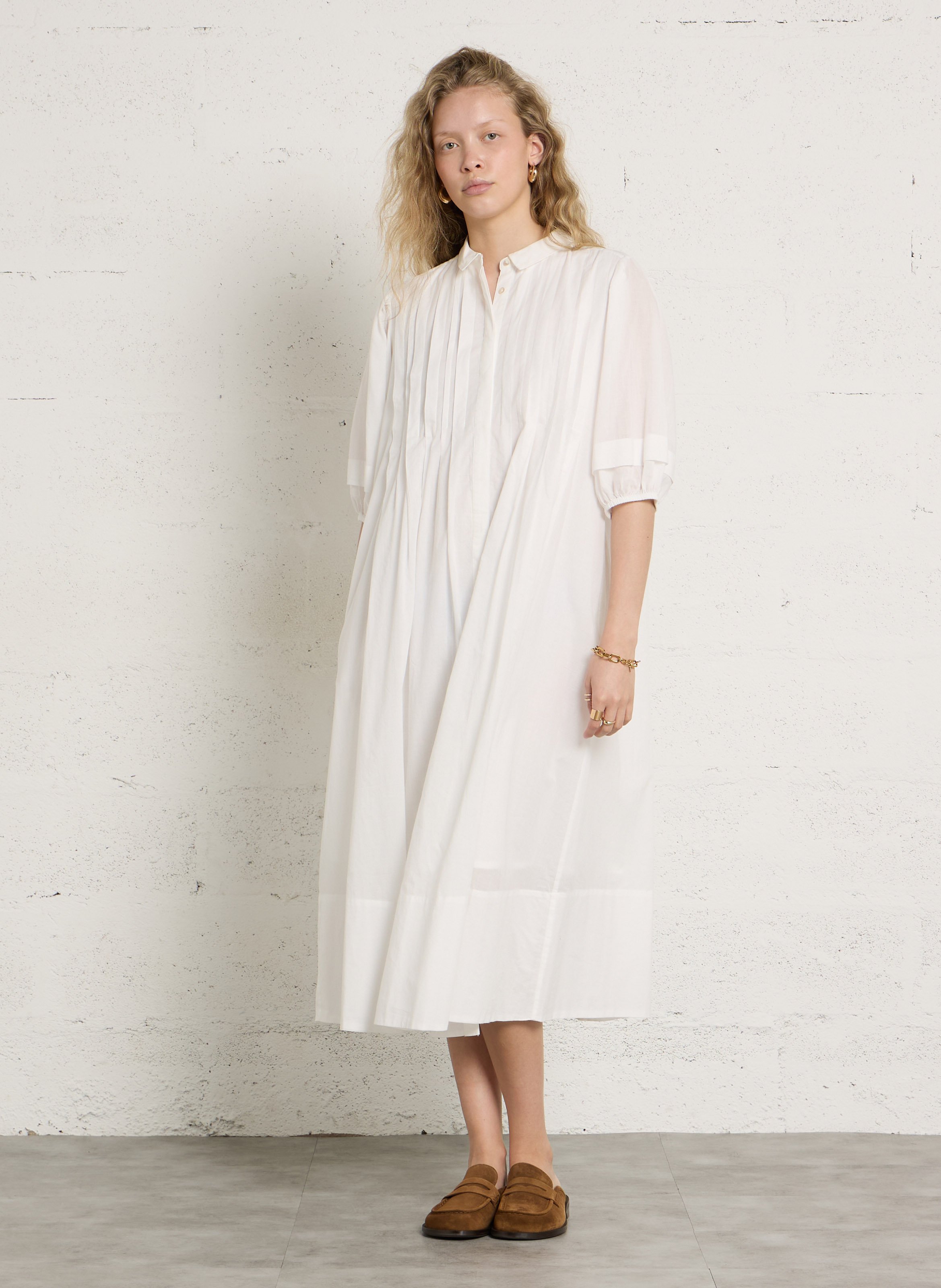 Robe longue ample en coton bio LEON & HARPER Blanc