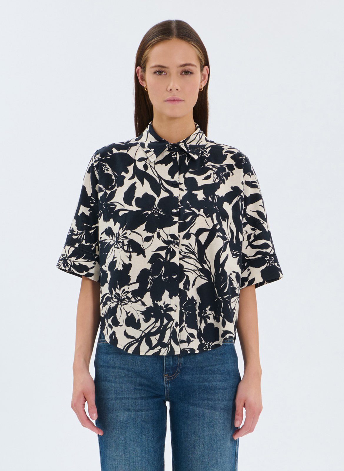 Bluse aus Leinen-Mix mit klassischem Kragen ZAPA Weiss