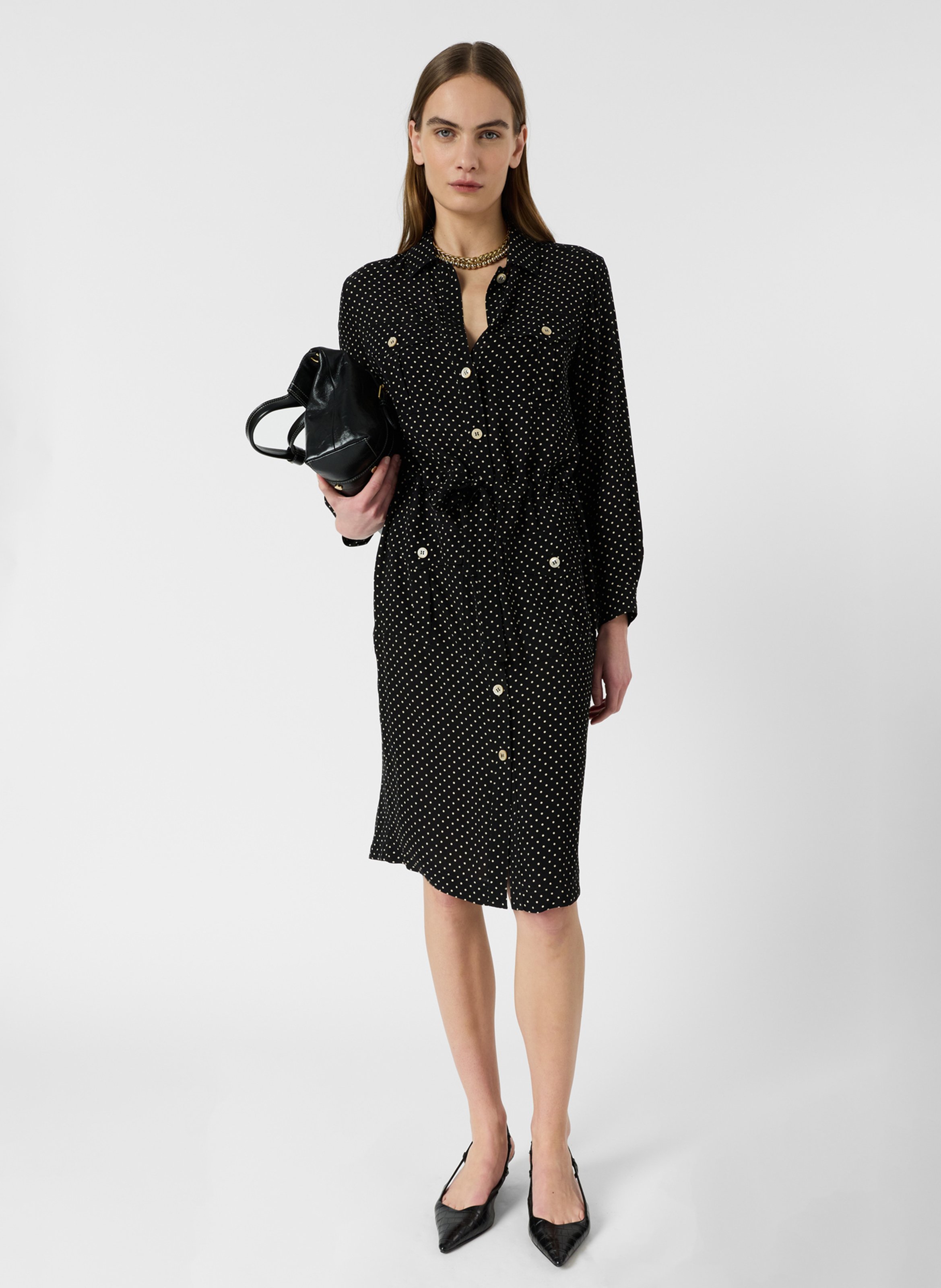 Robe midi col classique imprimée GERARD DAREL Negro