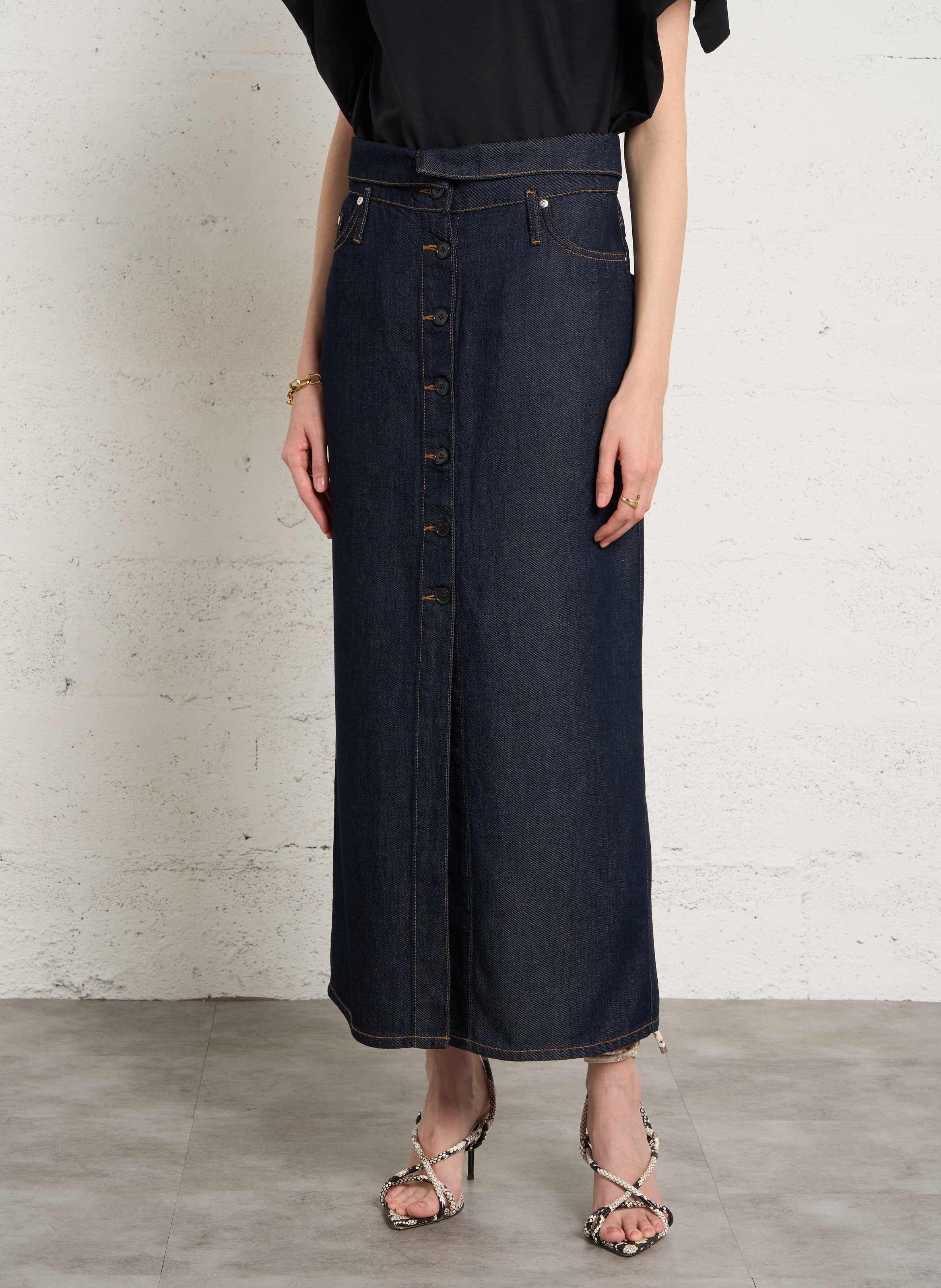 Jupe midi en denim IRO Bleu