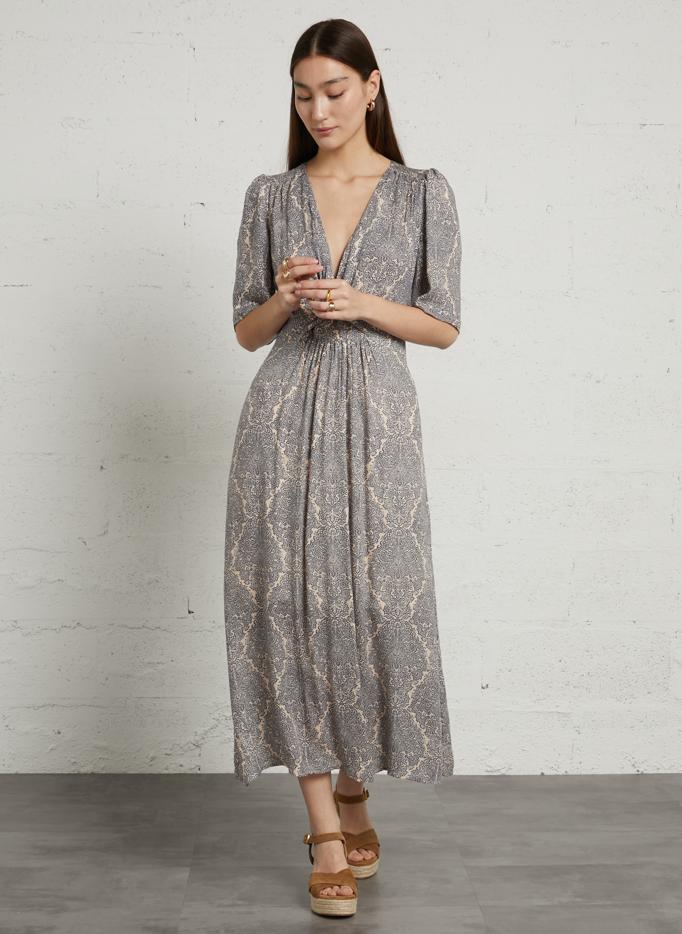 Lange jurk met print MAISON 123 Blauw