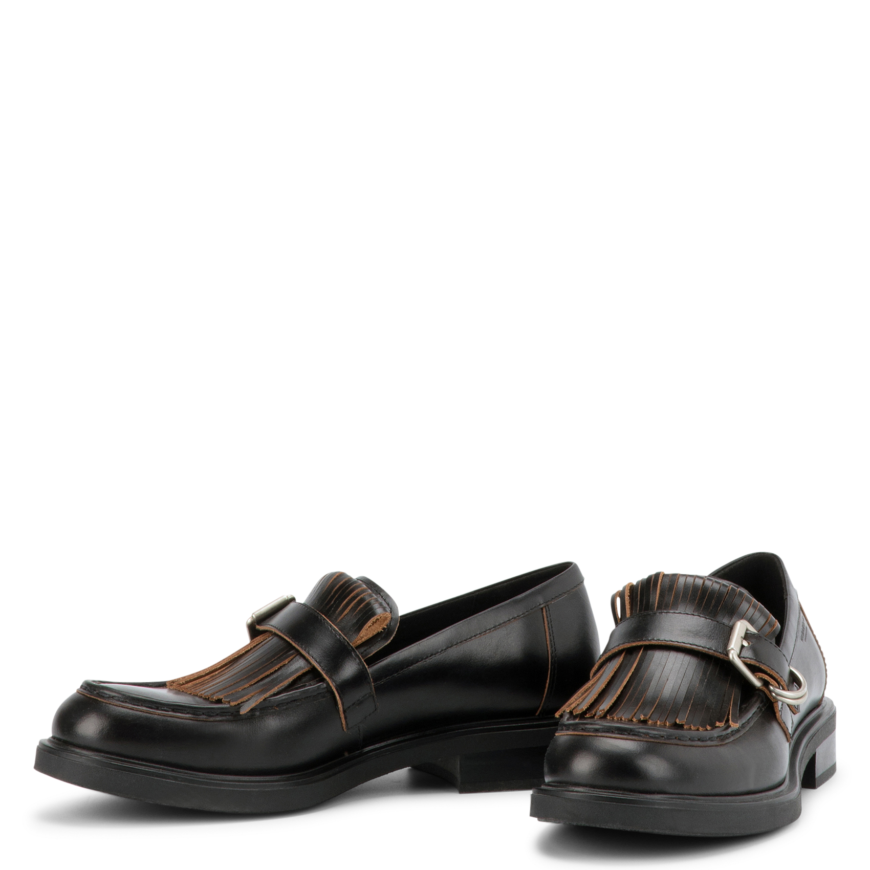 Buckle and Fringe Leather Moccasins VAGABOND Black