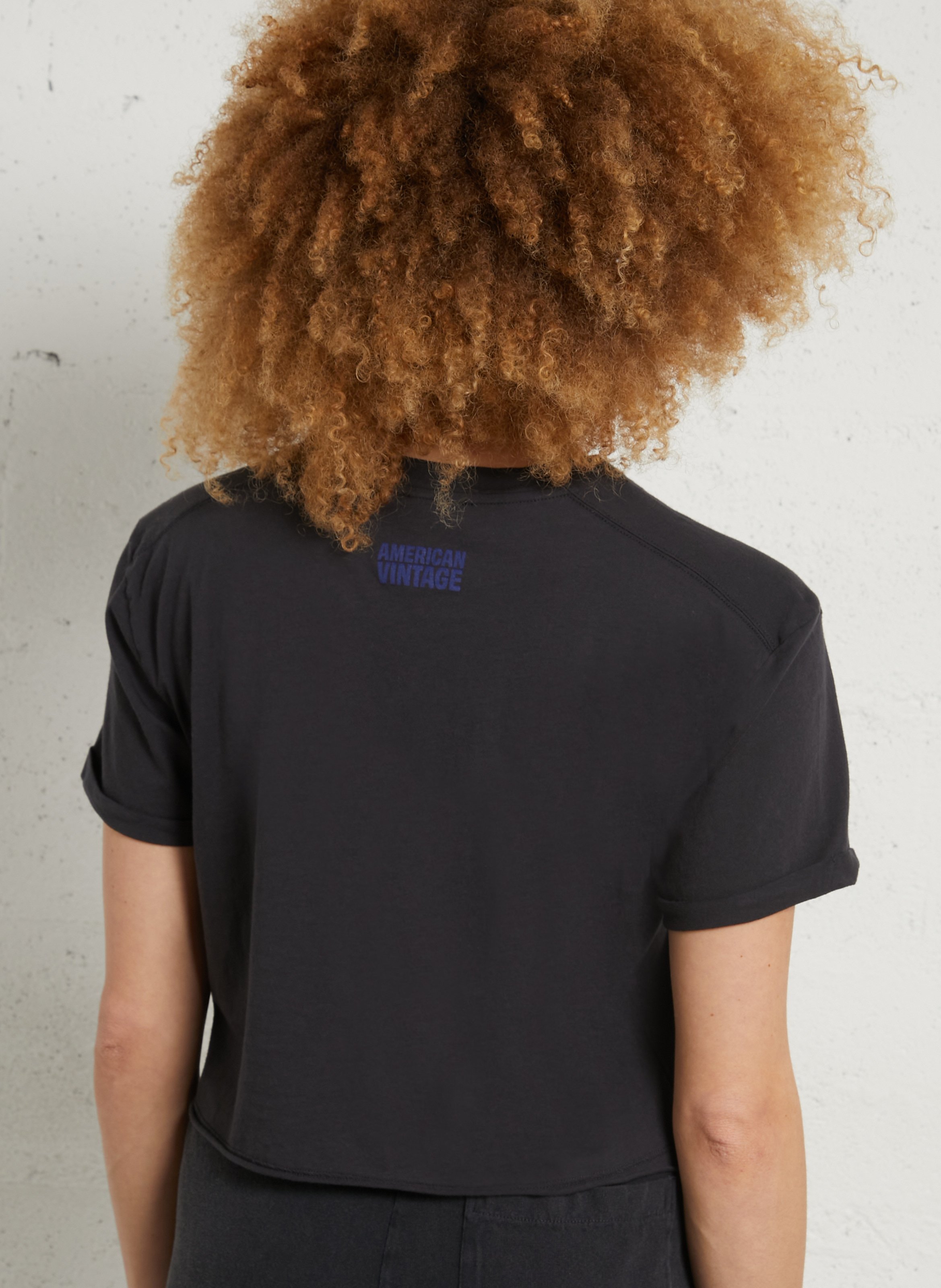 Short straight round neck cotton T-shirt AMERICAN VINTAGE Black