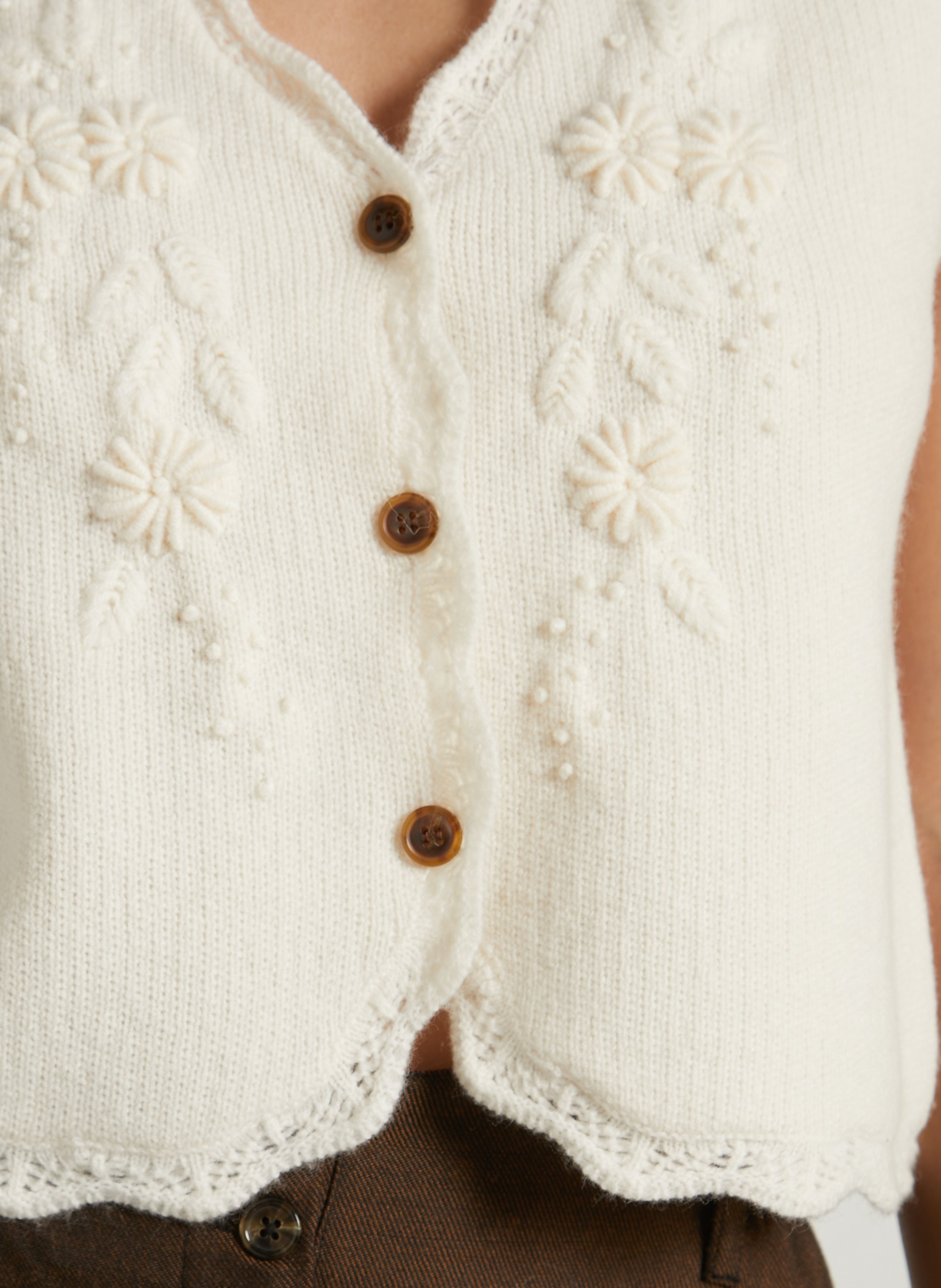 Gilet sans manches brodé en laine LOUISE MISHA Beige
