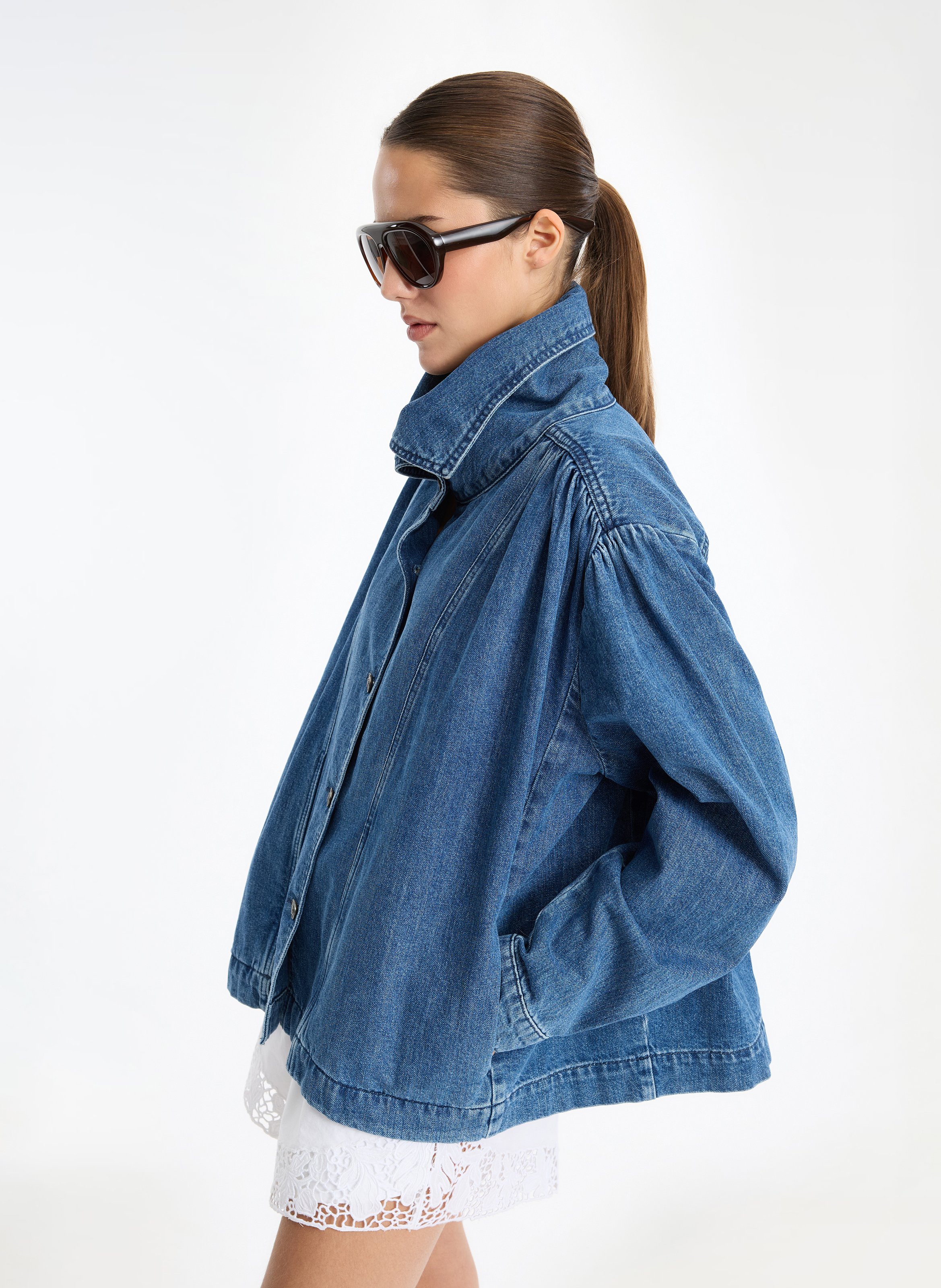 Veste oversize boutonnée en denim ROTATE Bleu