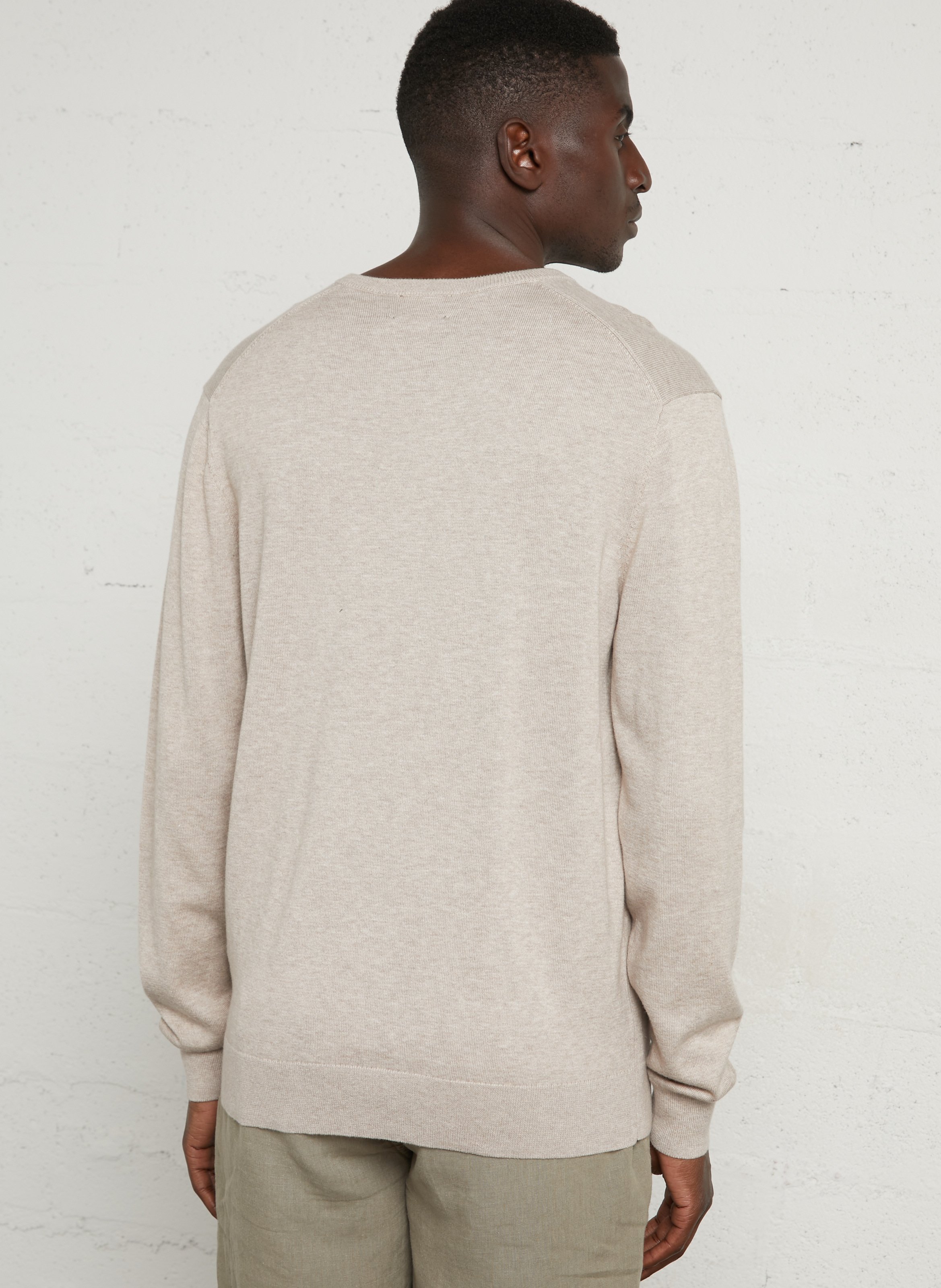Pull droit col V brodé en coton HACKETT Marron