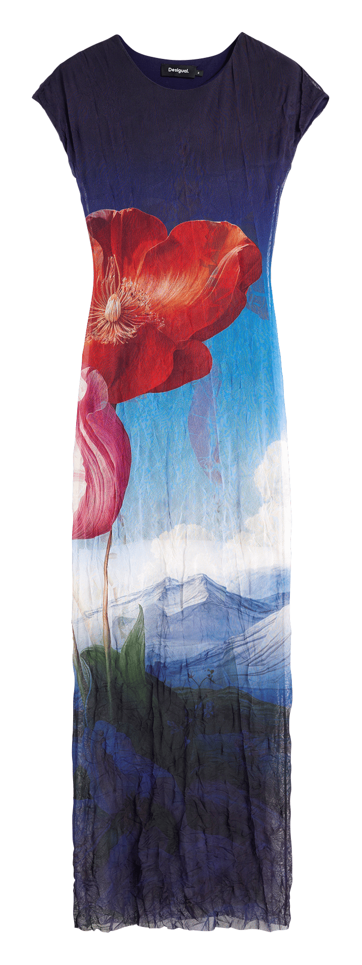 Robe longue imprimée col rond DESIGUAL Bleu