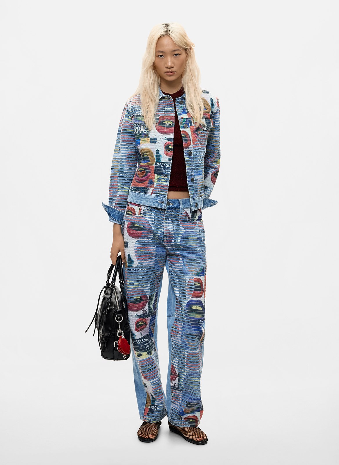 Jean droit en coton imprimé DESIGUAL Bleu