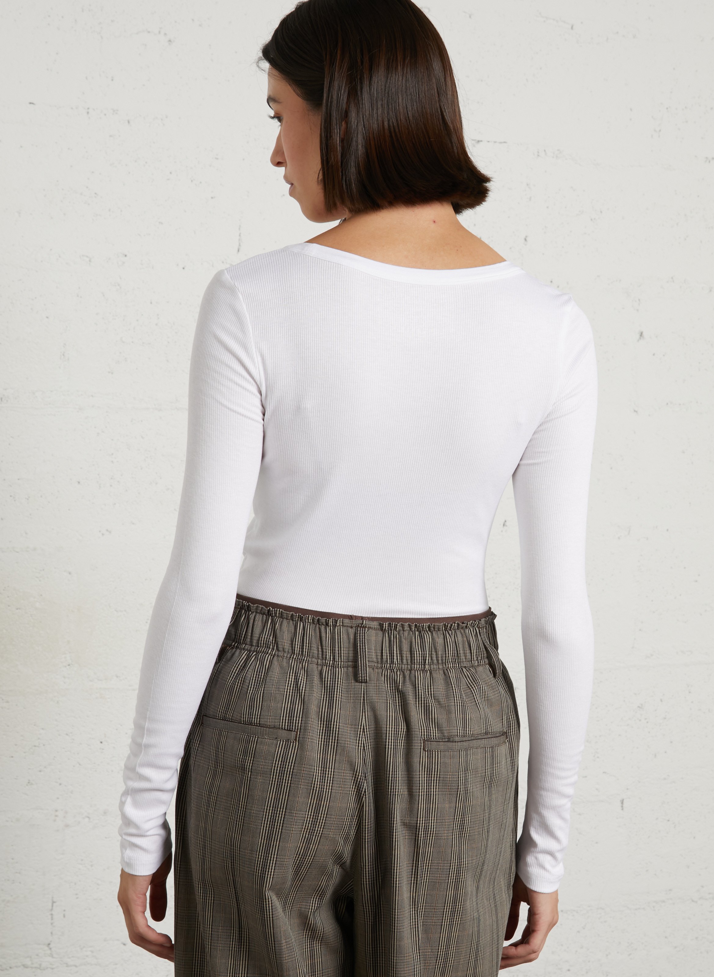 Ribbed round-neck fitted T-shirt MAJESTIC FILATURES White