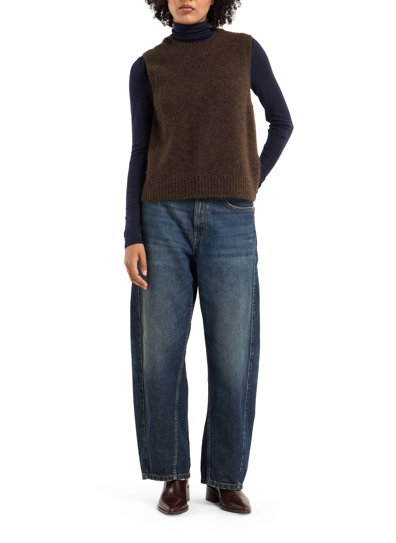 Sleeveless alpaca blend knit sweater SAISON 1865 Brown