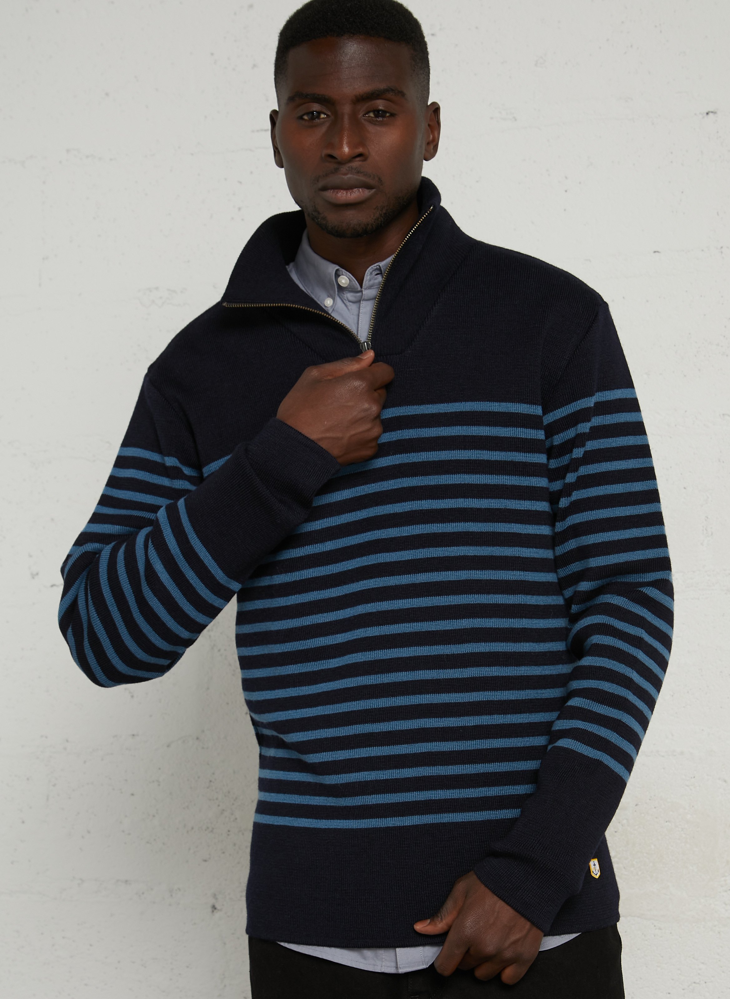 Matrosenshirt aus Wolle mit Troyer-Kragen, Slim Fit ARMOR LUX Blau