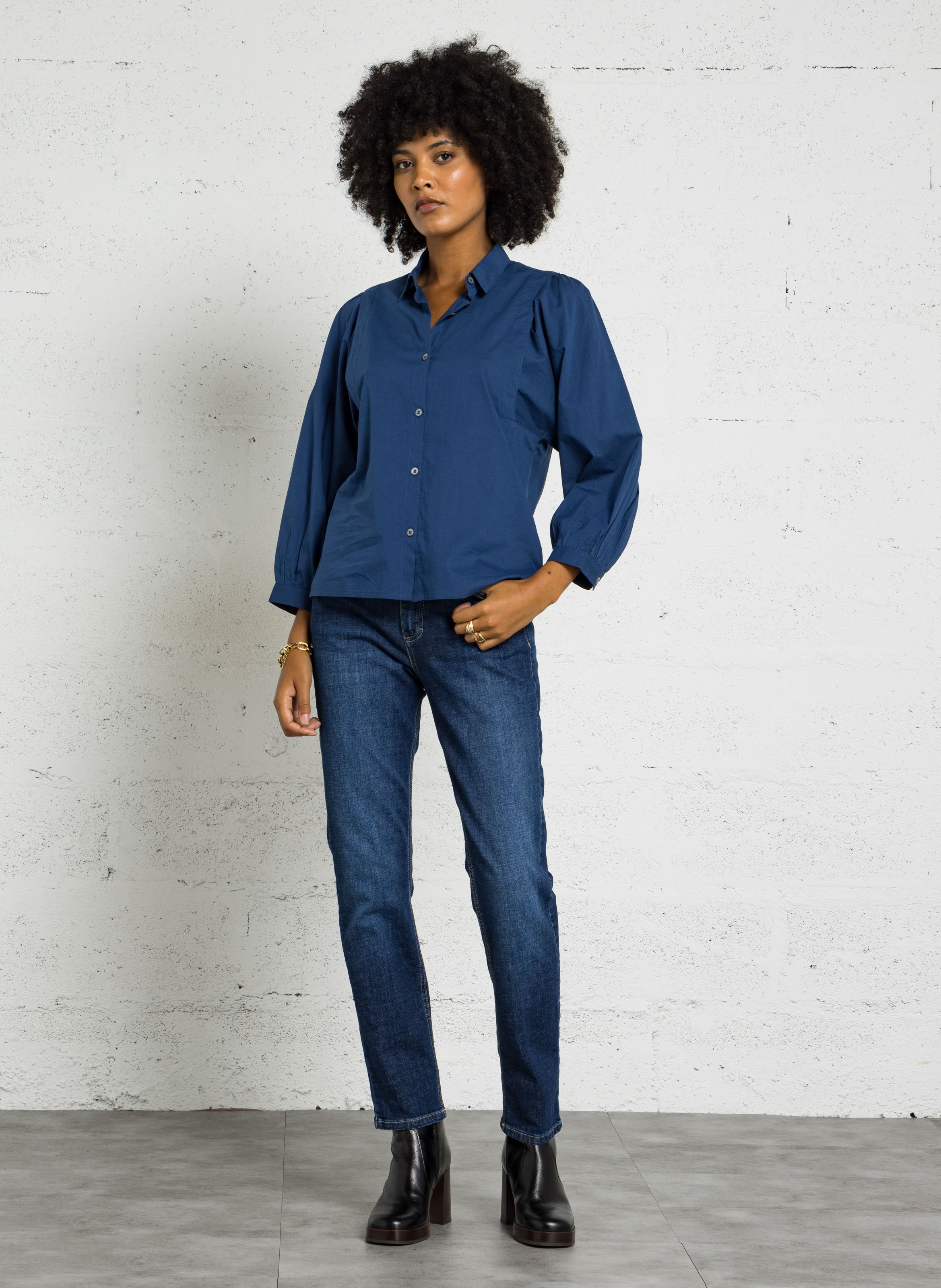 Katoenen blouse met klassieke kraag NICE THINGS Blauw