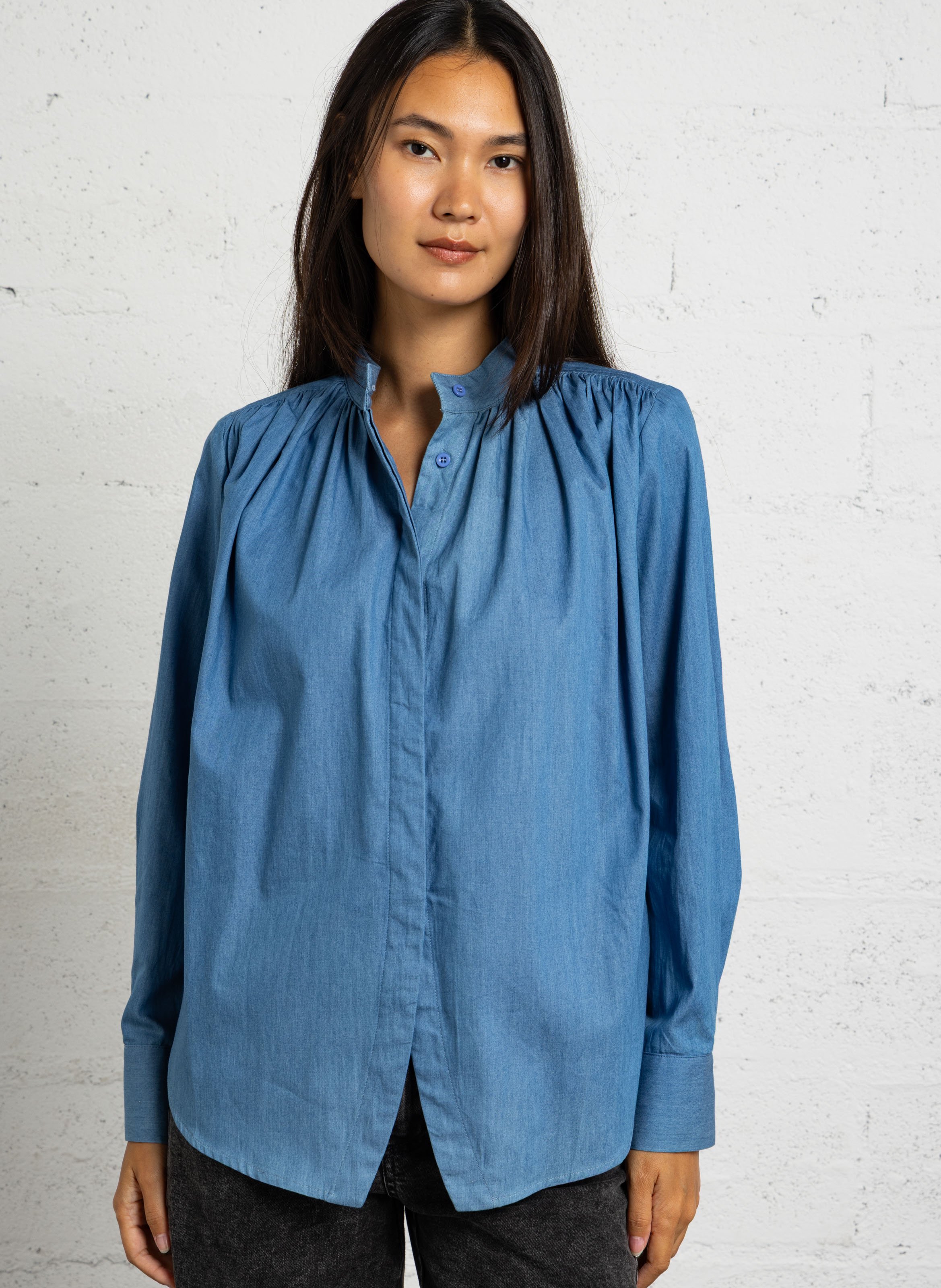 Chemise col mao en coton SEE U SOON Bleu