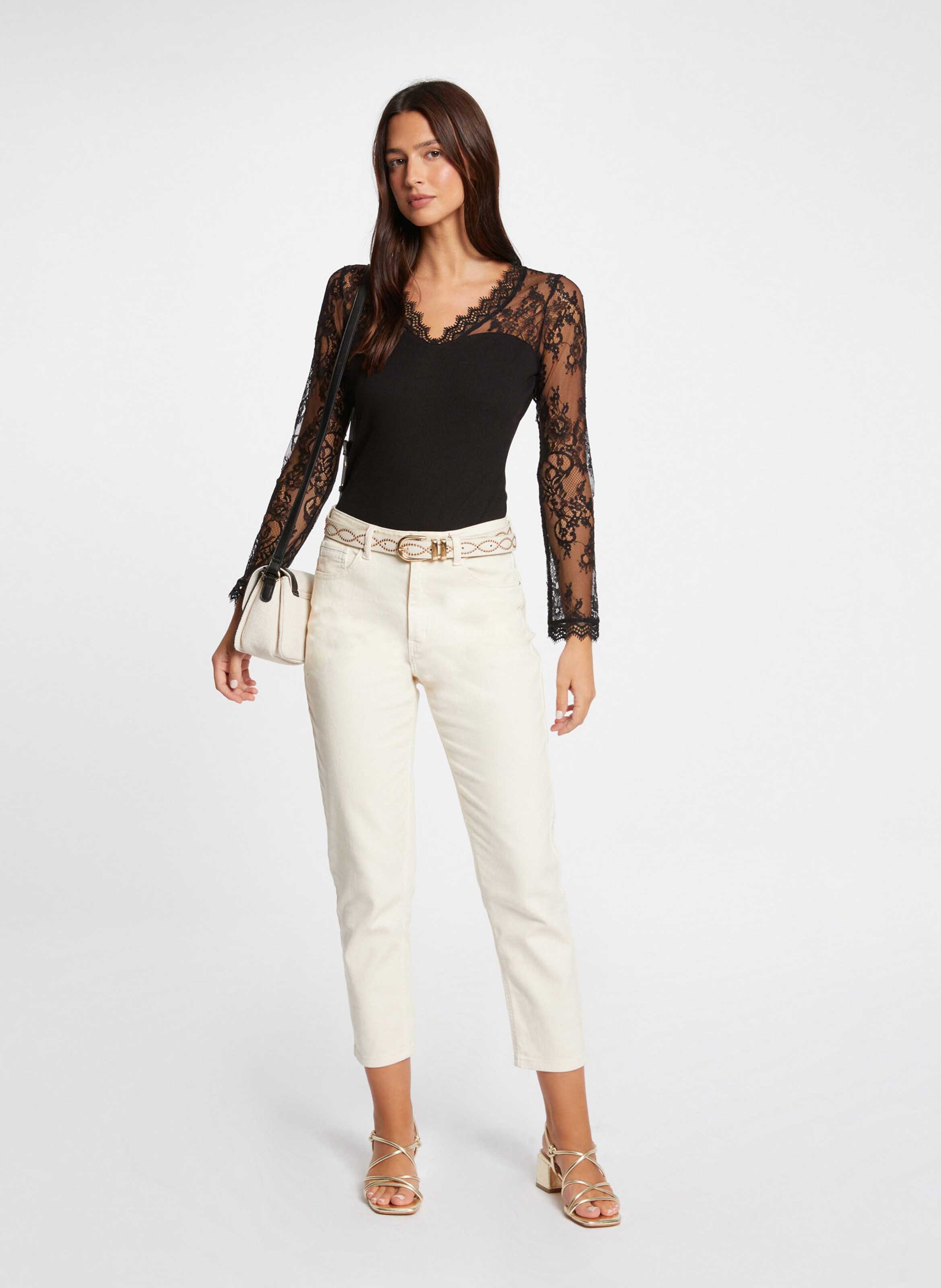Long-sleeved lace t-shirt MORGAN Black