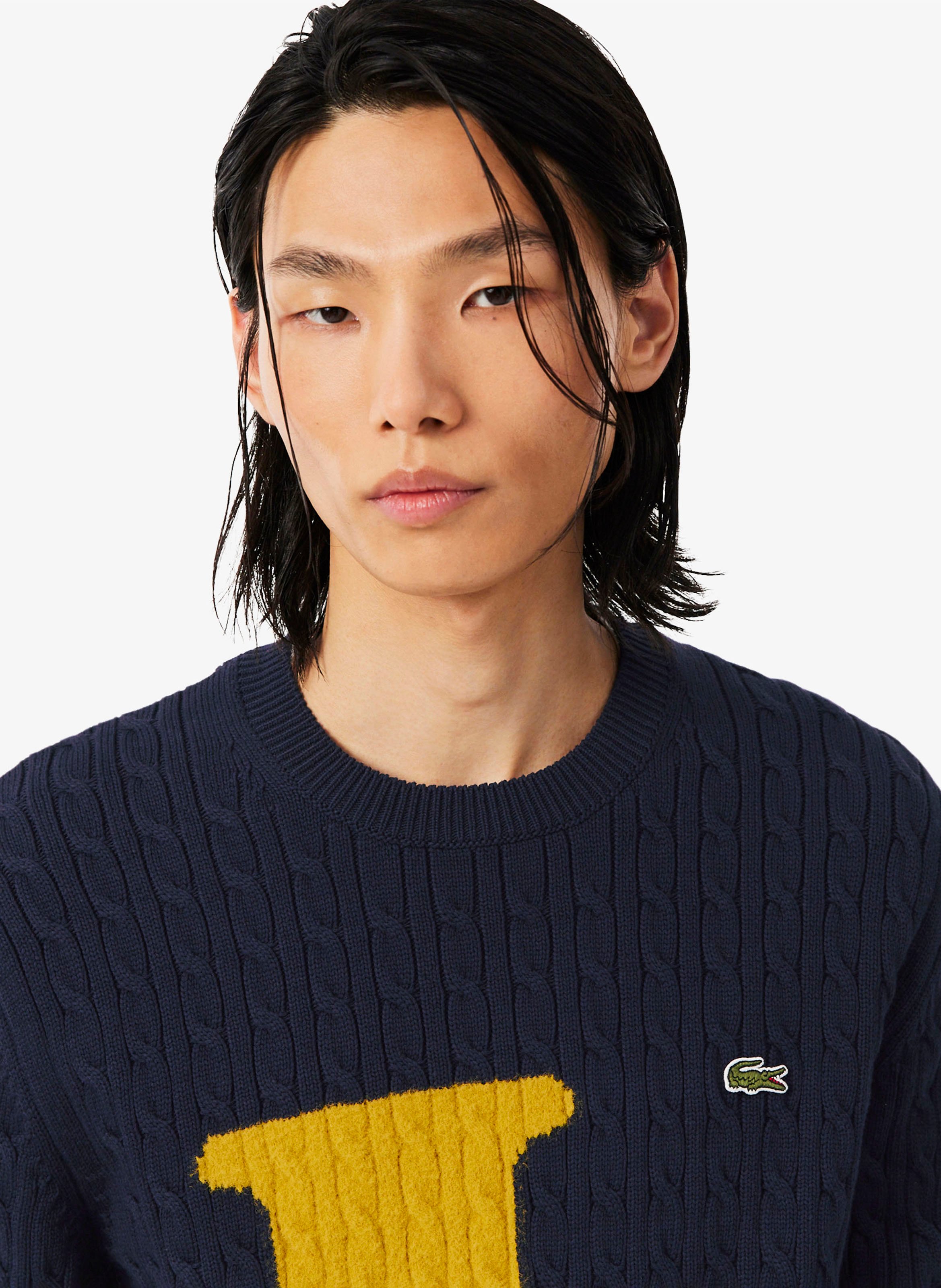 Gerader Pullover mit Rundhalsausschnitt aus Baumwollmischung mit verdrehtem Detail LACOSTE Blau