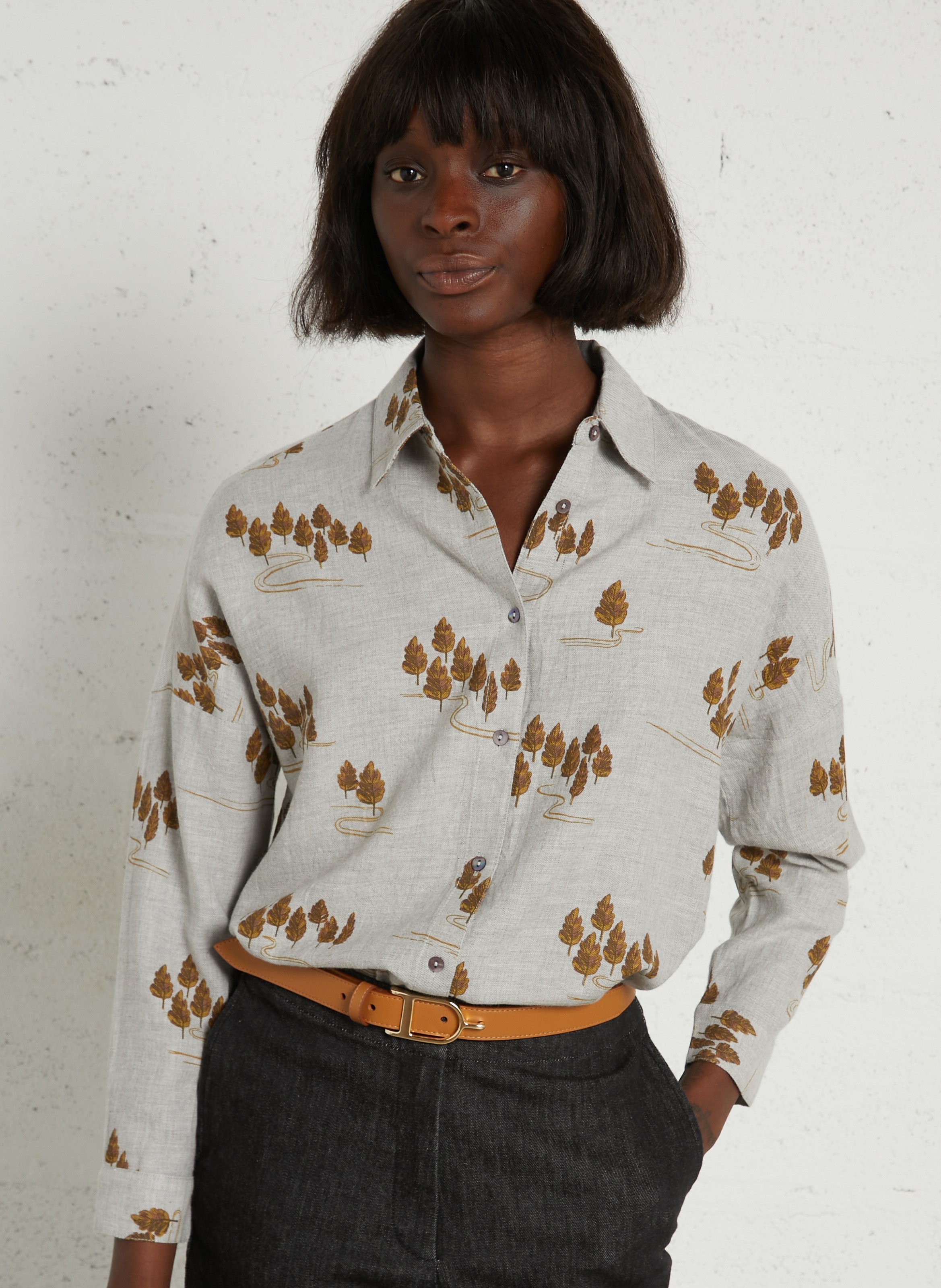 Chemise imprimée en coton mélangé NICE THINGS Beige