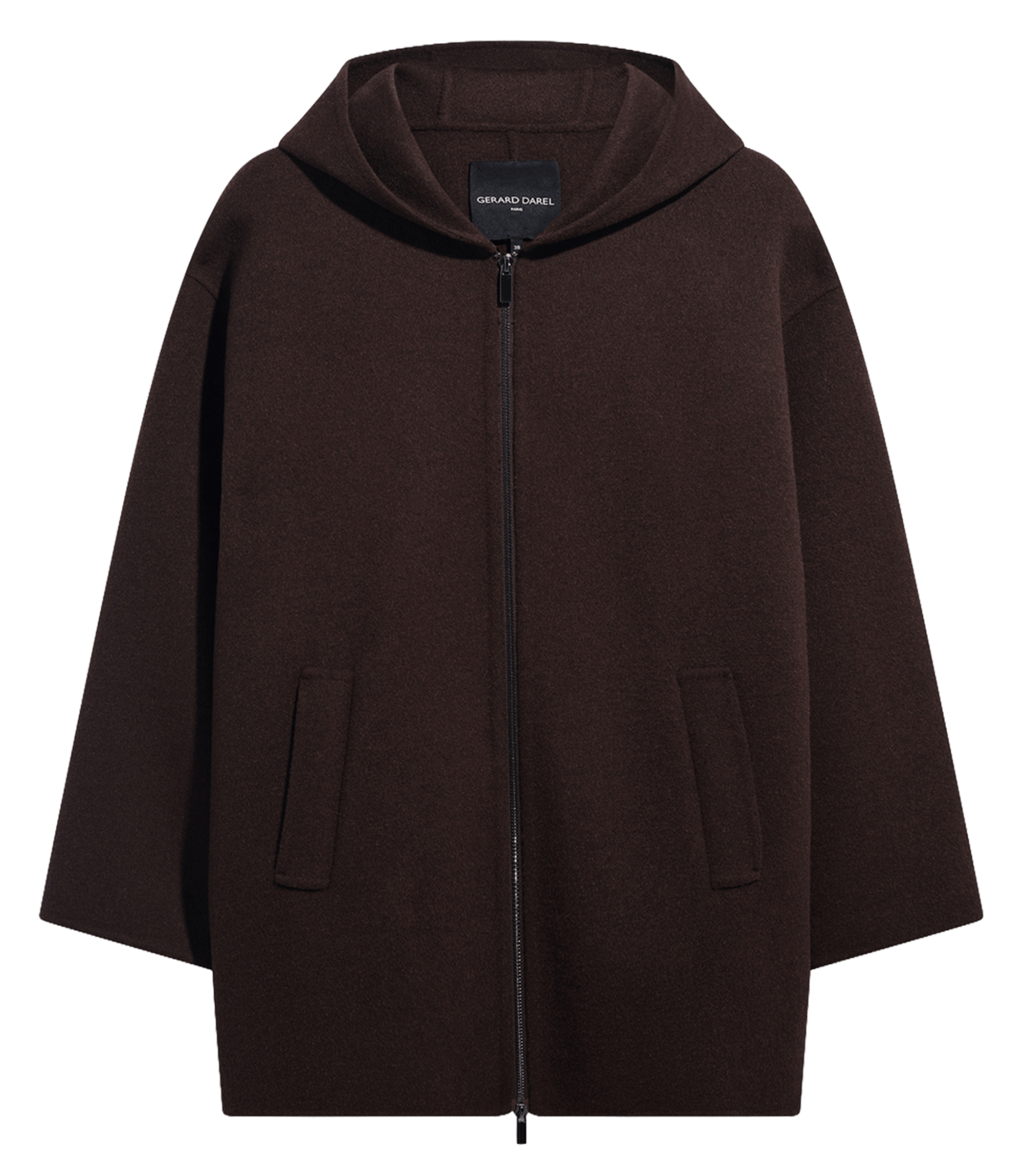 Manteau droit à capuche en laine GERARD DAREL Marron