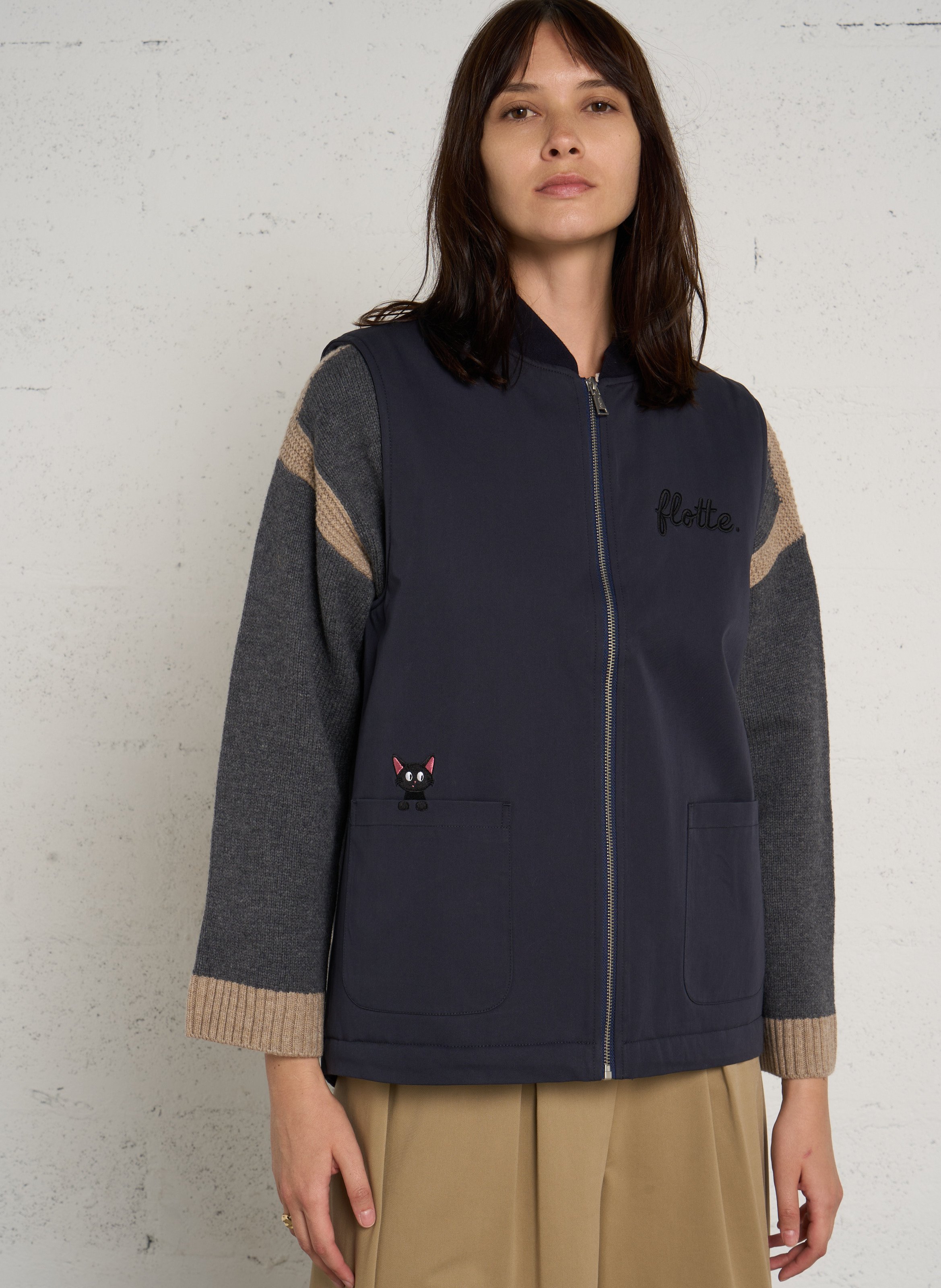 Round-neck cotton-blend jacket FLOTTE Blue