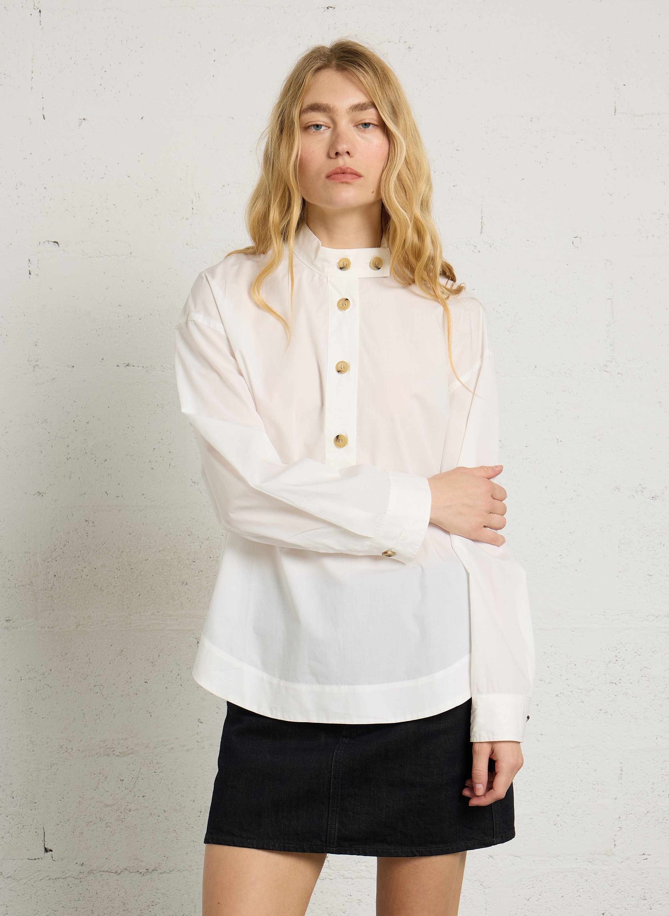 Chemise ceinturée en coton biologique SOEUR Blanc