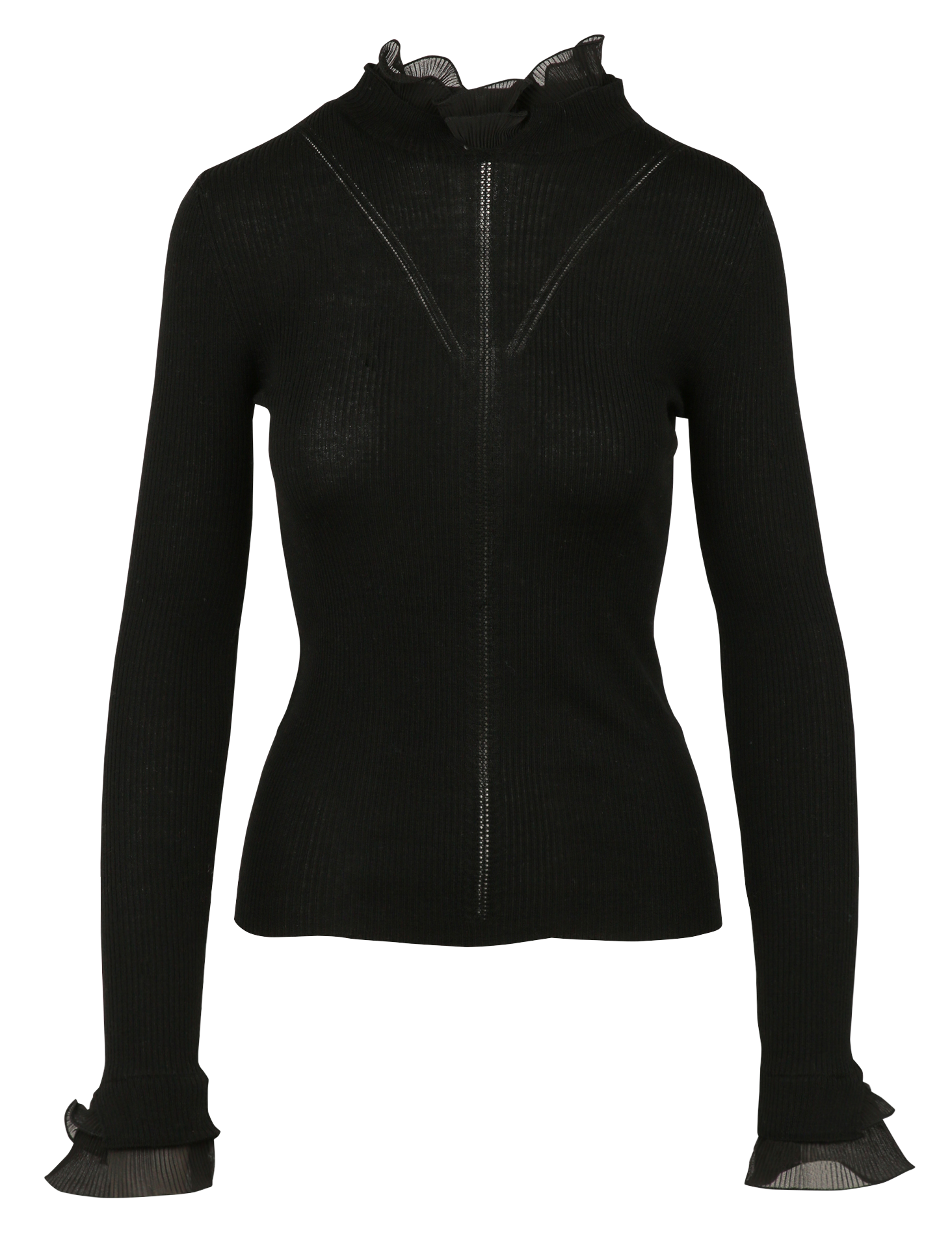 Pull moulant col montant volanté en laine LIU JO Noir