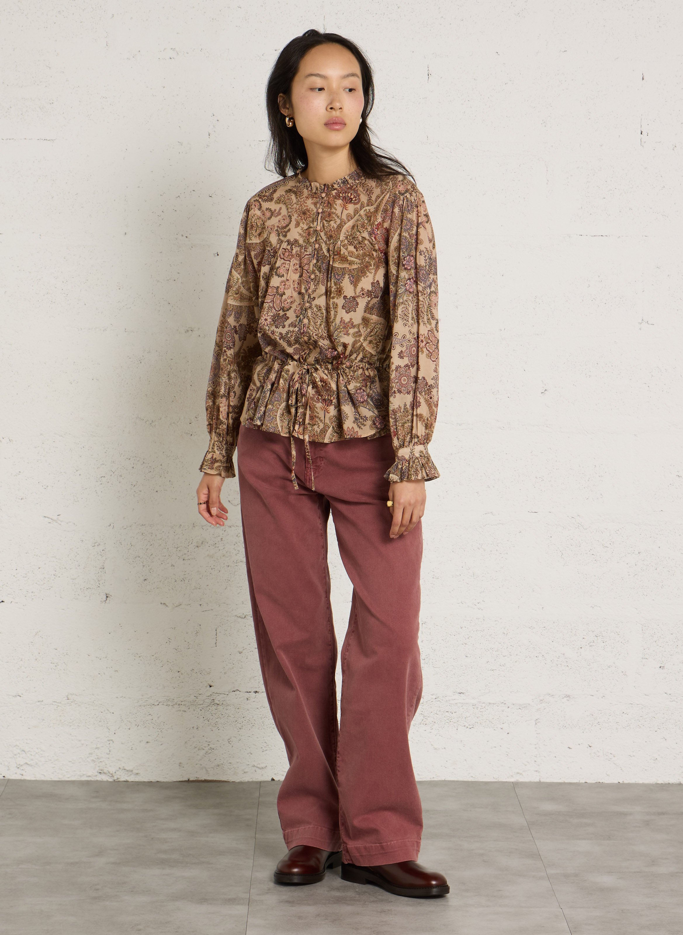 Gedrukte rechte katoenen blouse SUD EXPRESS Wit