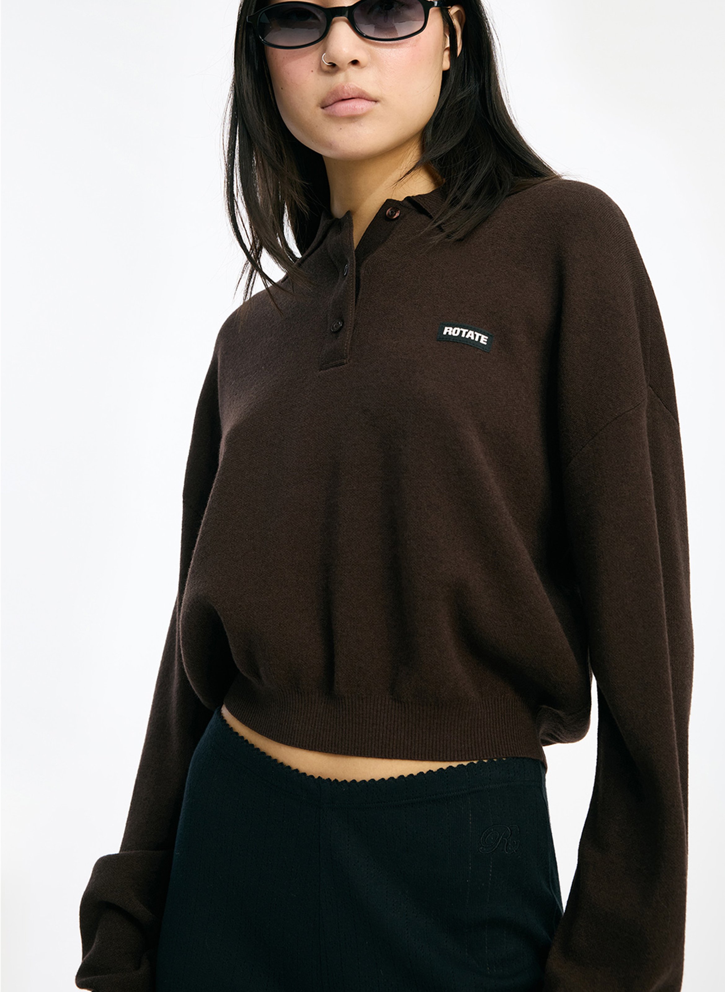 Solid-color sweatshirt with a buttoned collar ROTATE Brown