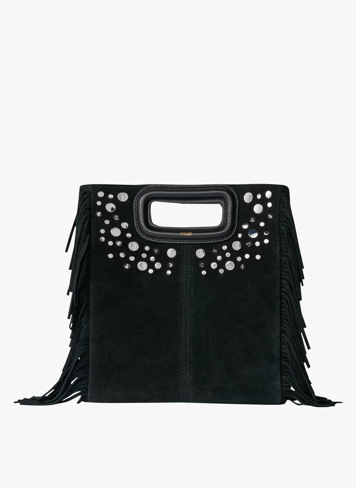 Fringed Suede Shoulder Bag Noir Maje Women Place des Tendances