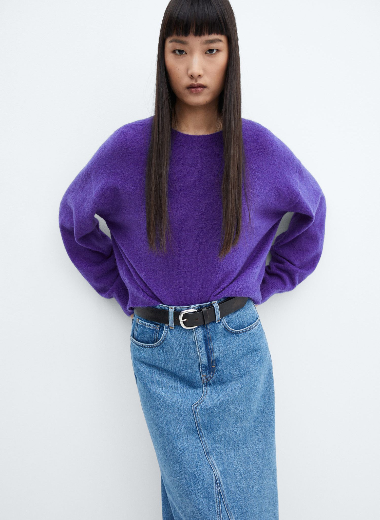 Jersey oversize de punto con cuello redondo en violeta