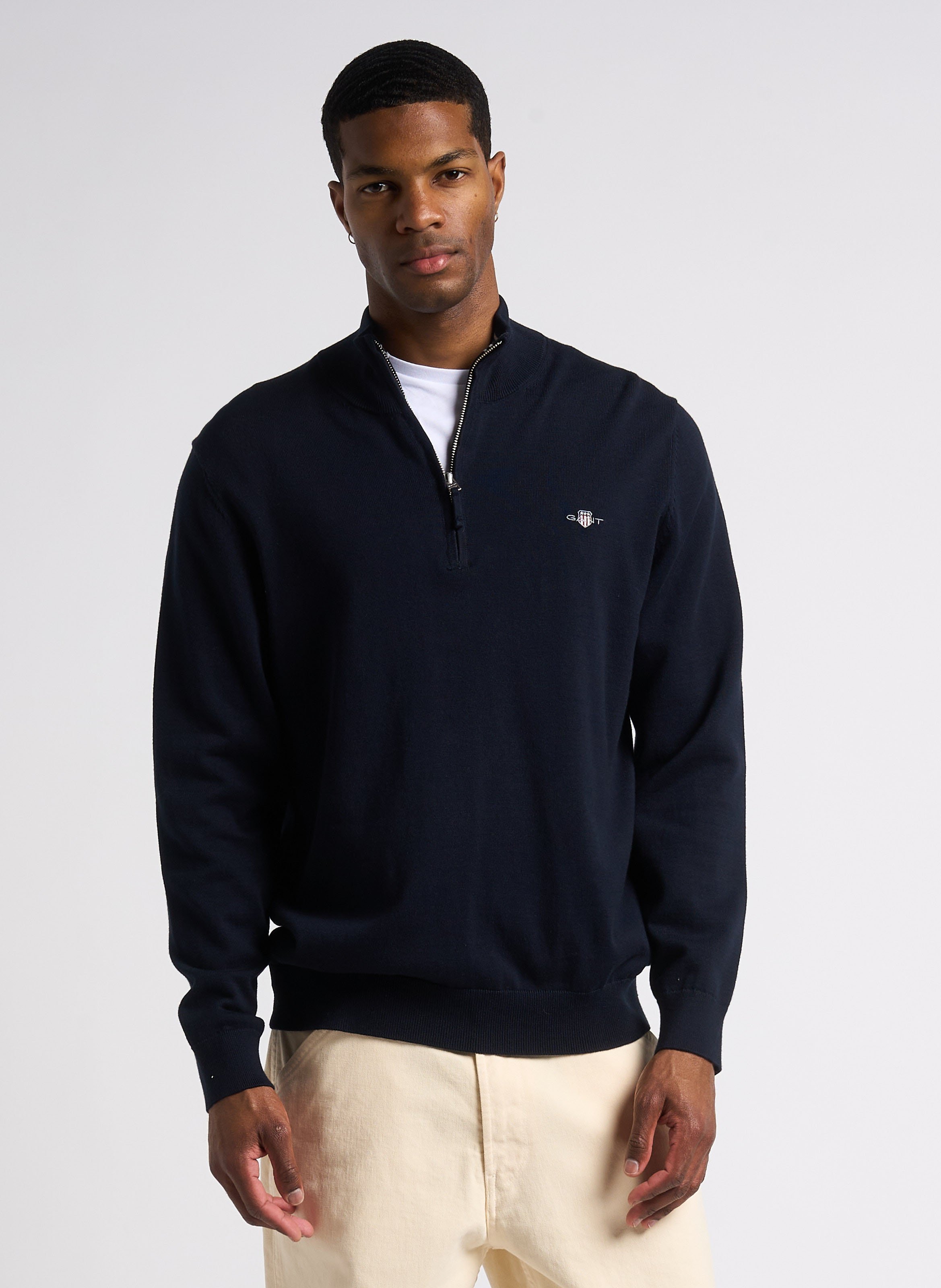 Pull col zippé en coton GANT Bleu