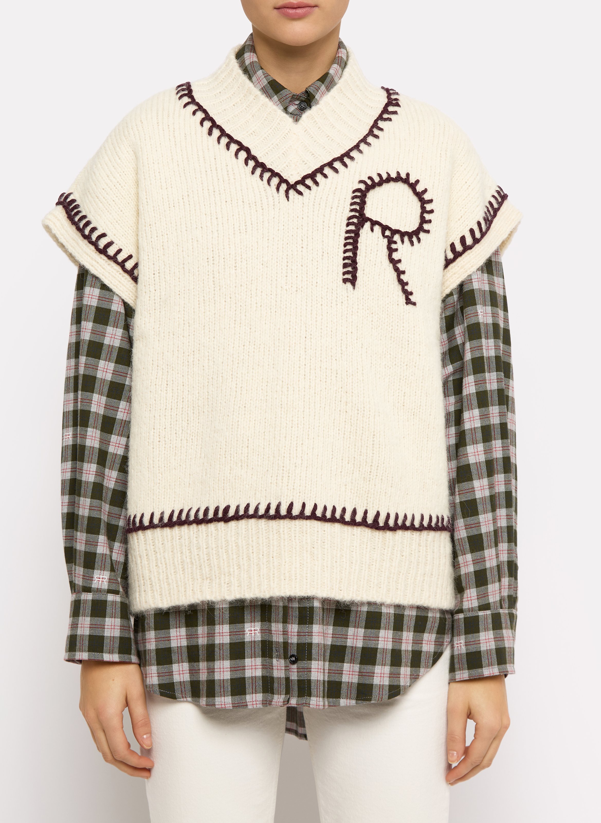 Pull ample sans manches en laine et coton ROSEANNA Beige