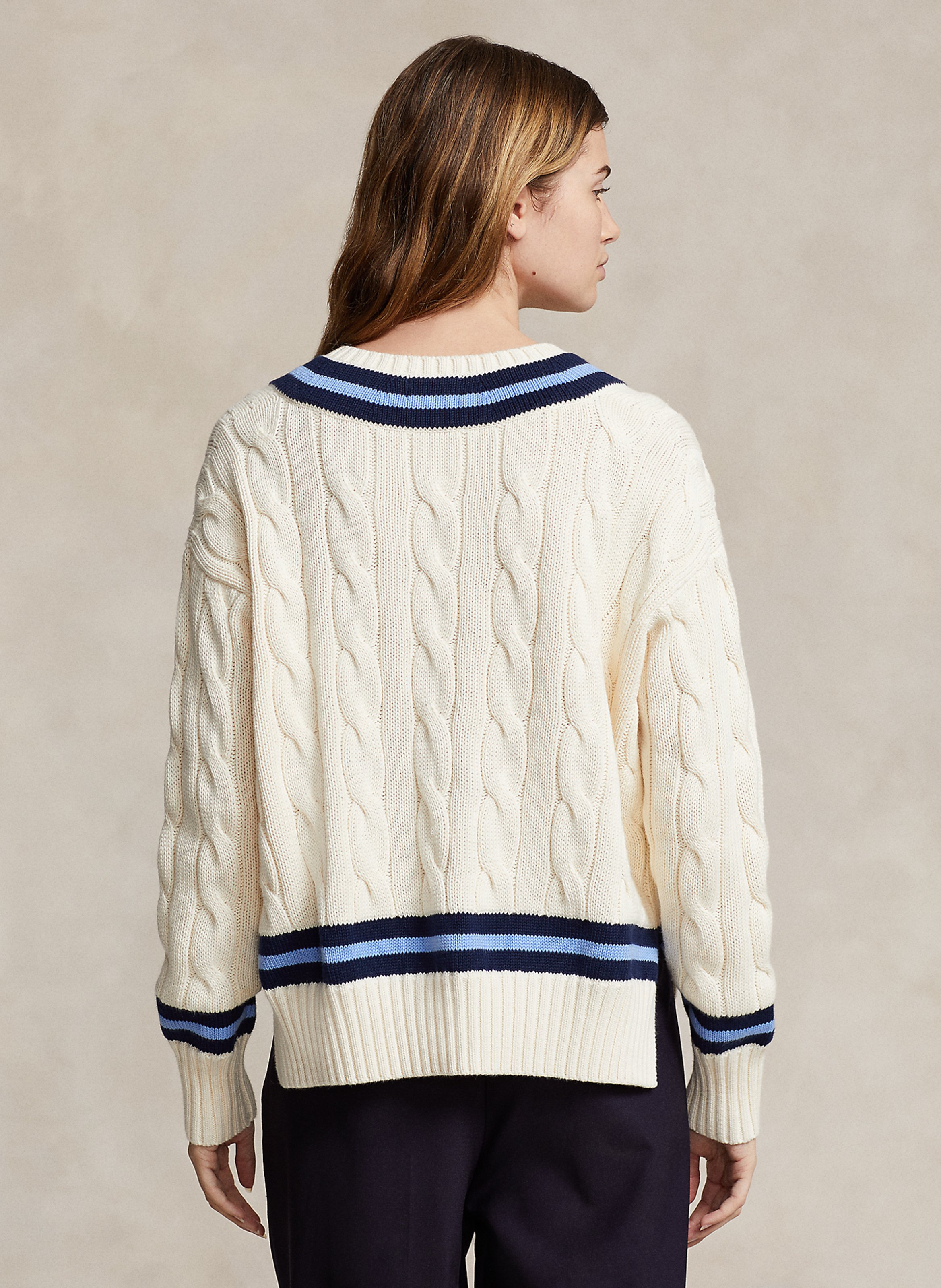 Pull col V en coton POLO RALPH LAUREN Blanc