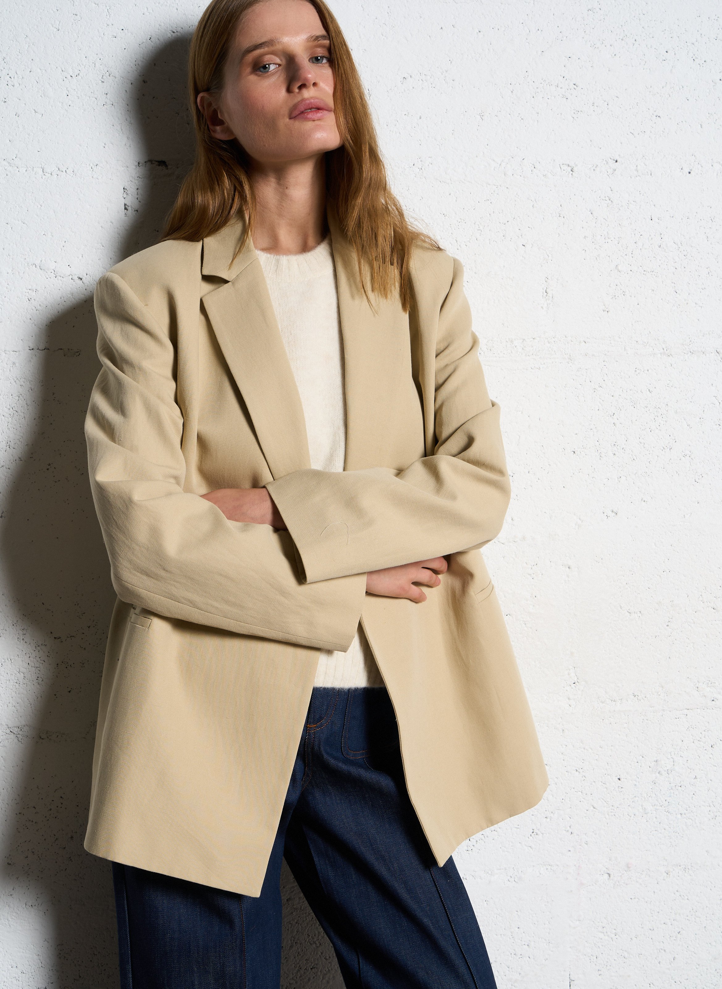 Rechte blazer | katoenblend POMANDERE Beige
