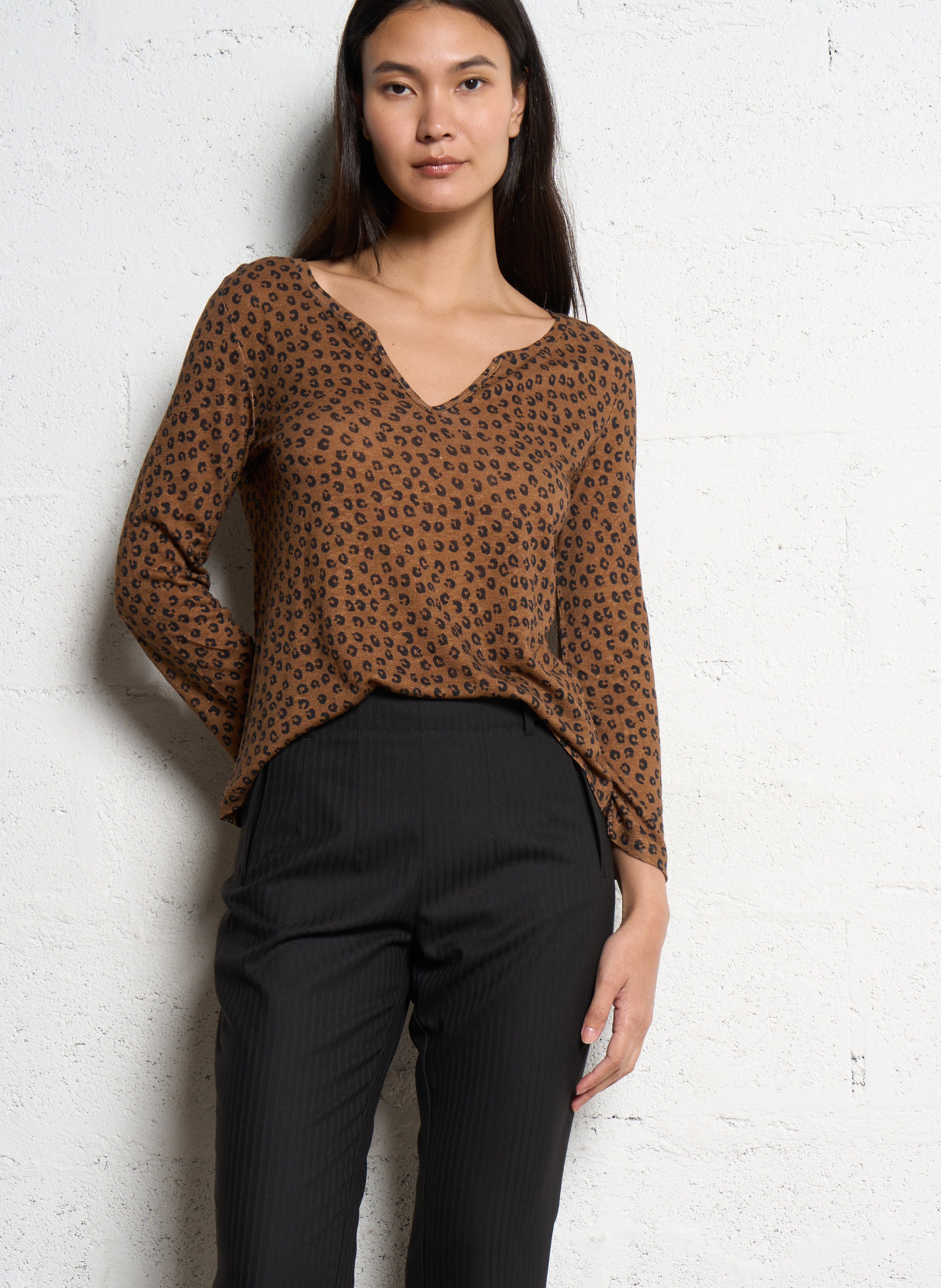 Gestreept wollen T-shirt ONE STEP Bruin