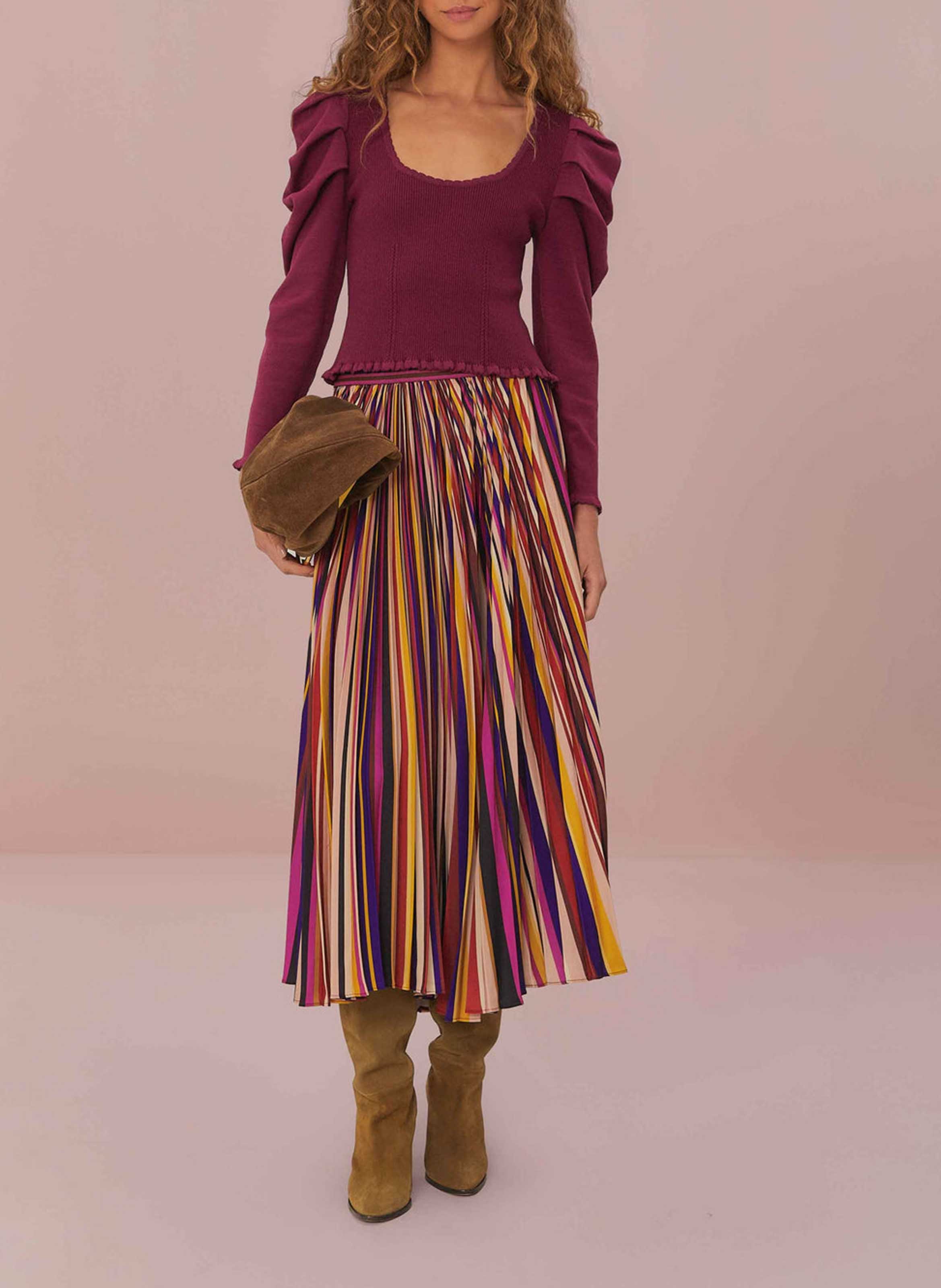 Striped pleated long skirt FARM RIO Multicolored