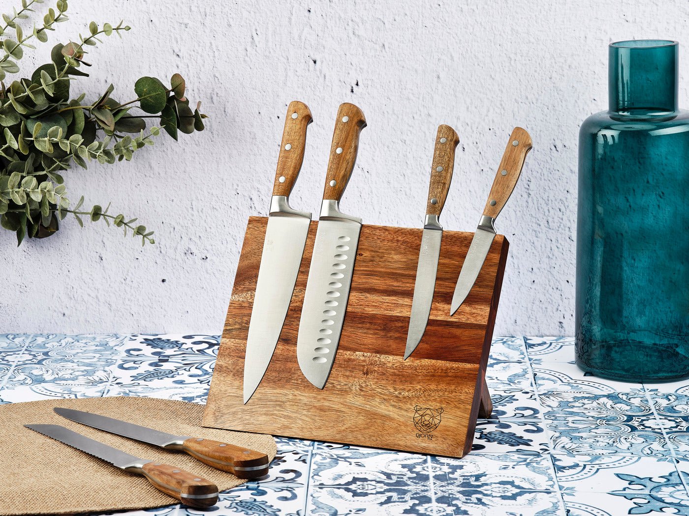 Jakob Vantaa kitchen knife set - 7 pieces BJORN Brown