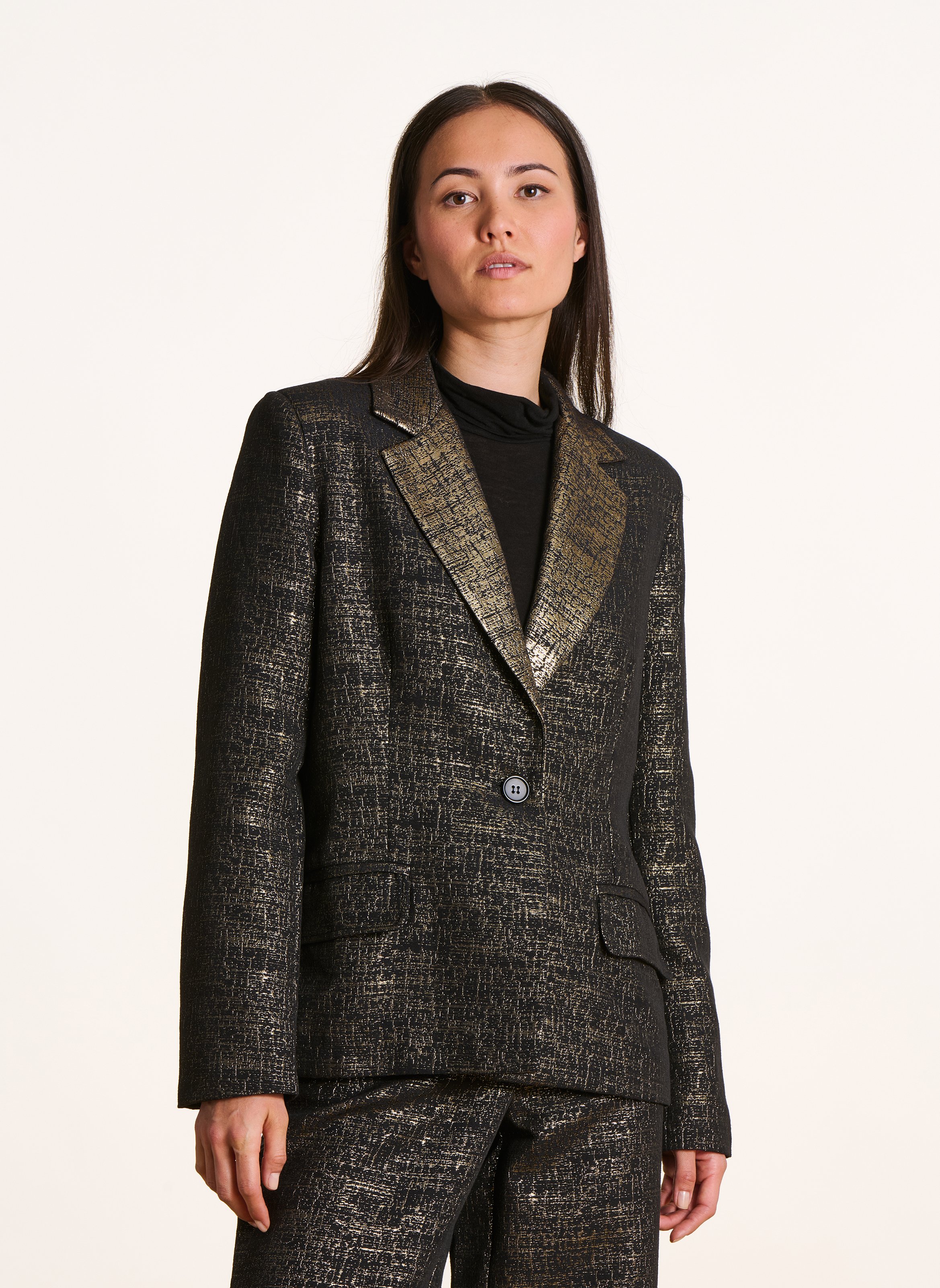 Tailored blazer jacket in jacquard fabric LA FEE MARABOUTEE Black