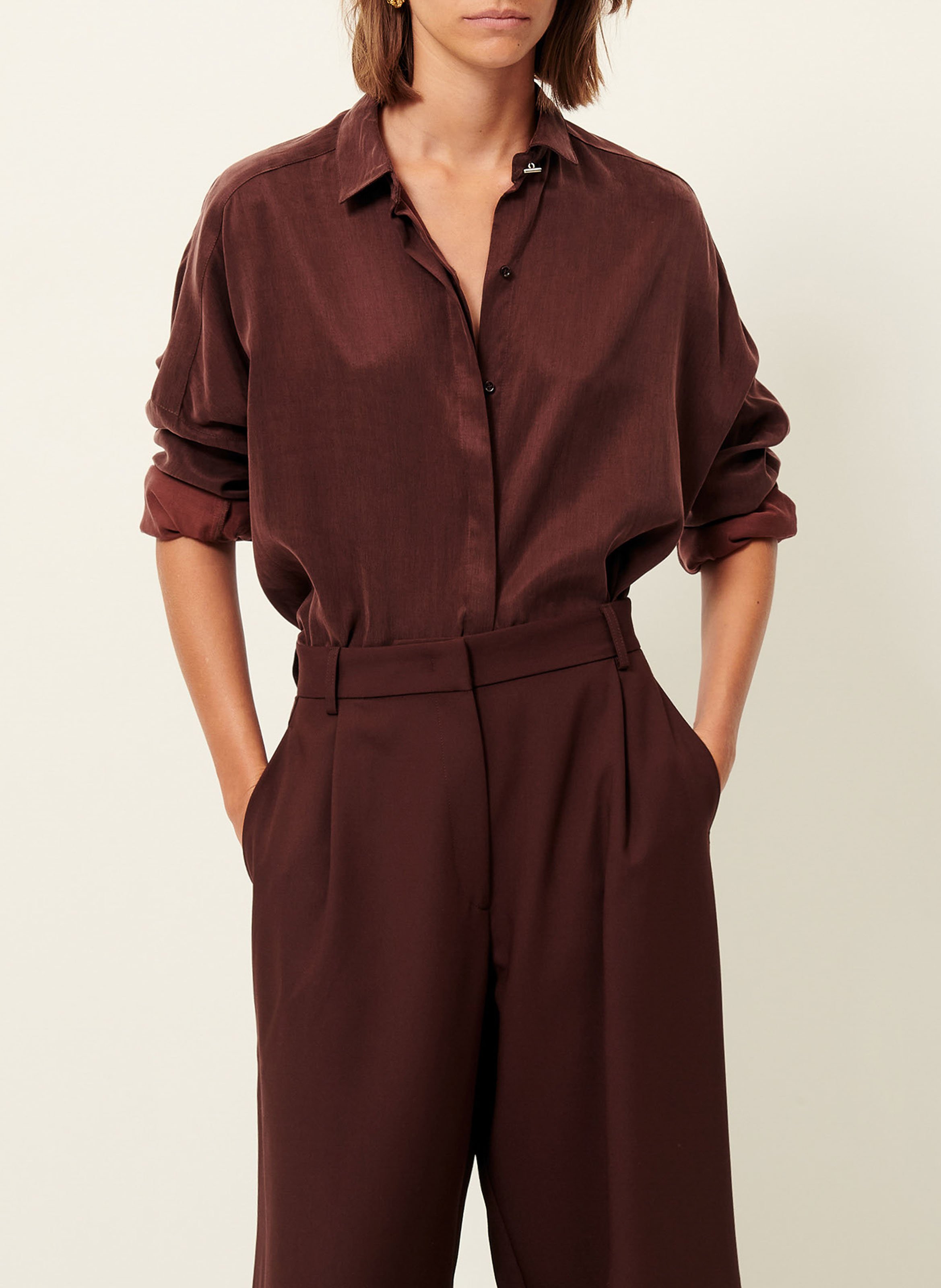 Chemise col classique satinée  SESSUN Marron