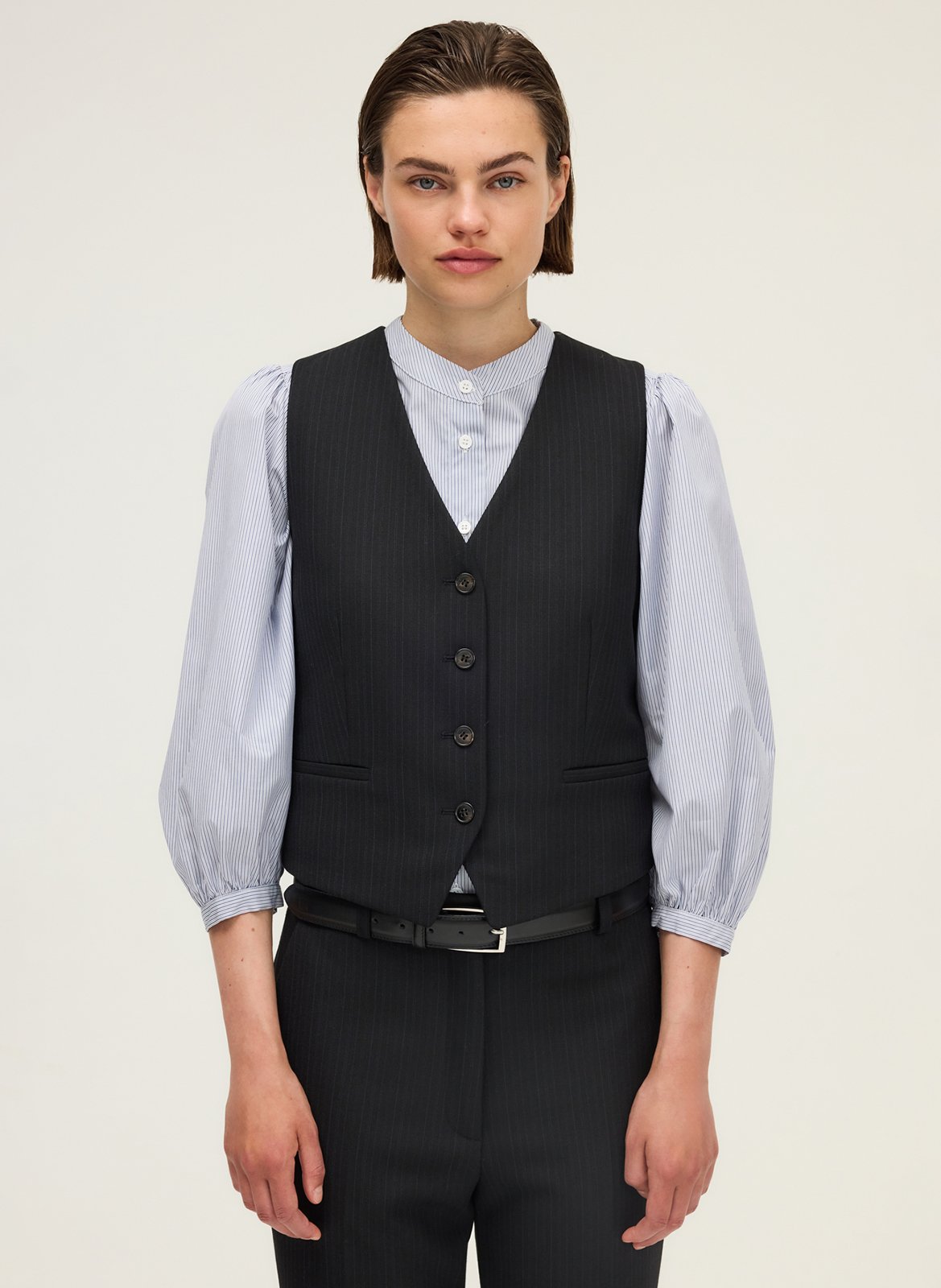 Fitted V-neck Striped Vest PABLO Black