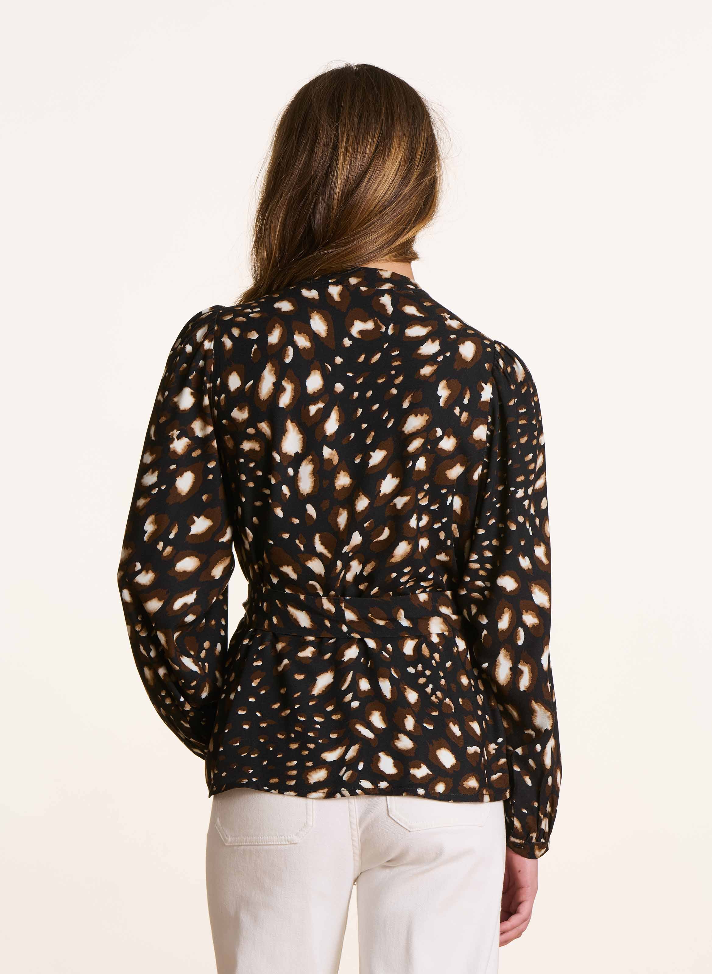 Blouse col tunisien imprimée  LA FEE MARABOUTEE Noir