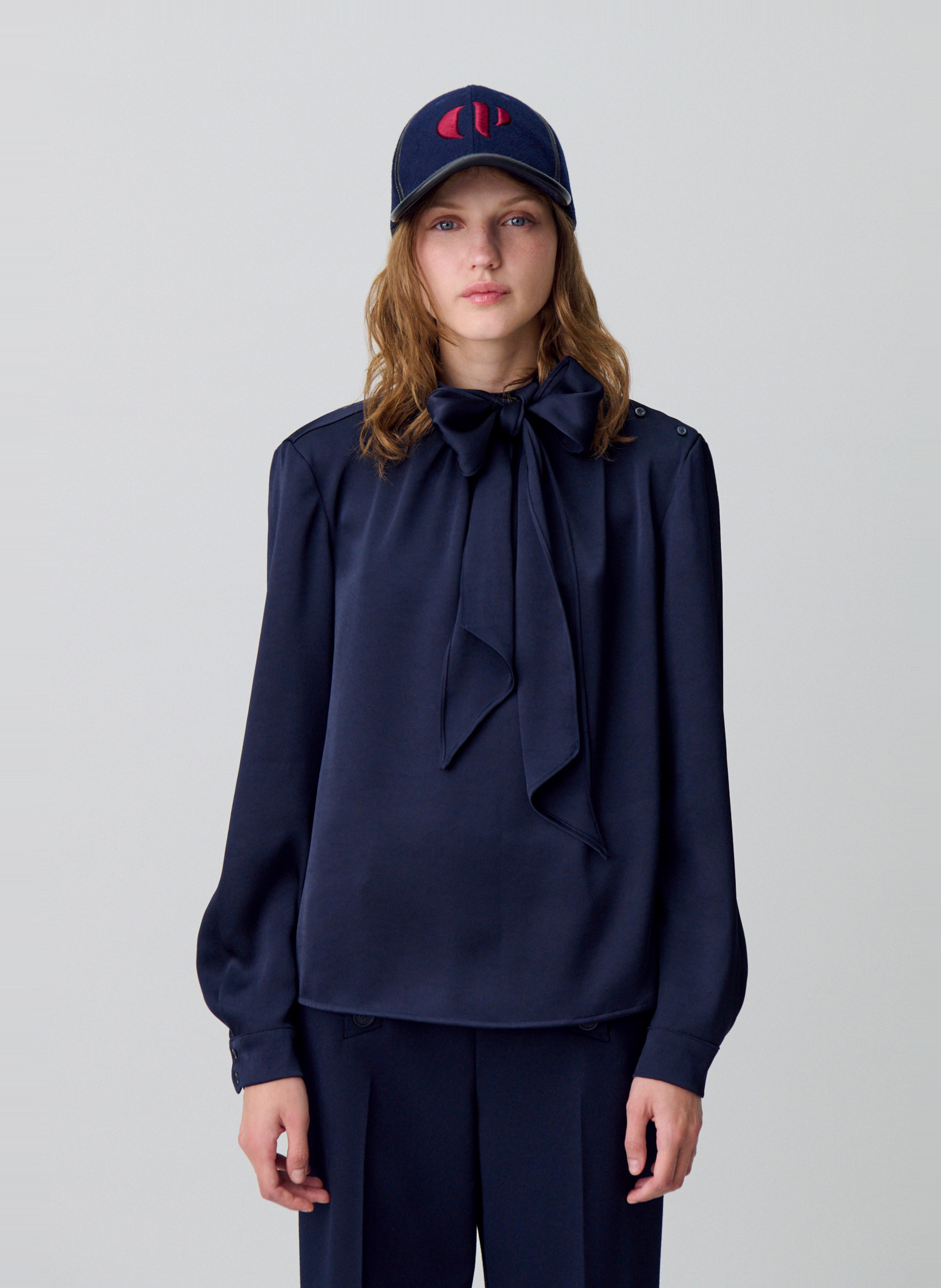 Satin lavallière collar blouse CLAUDIE PIERLOT Blue