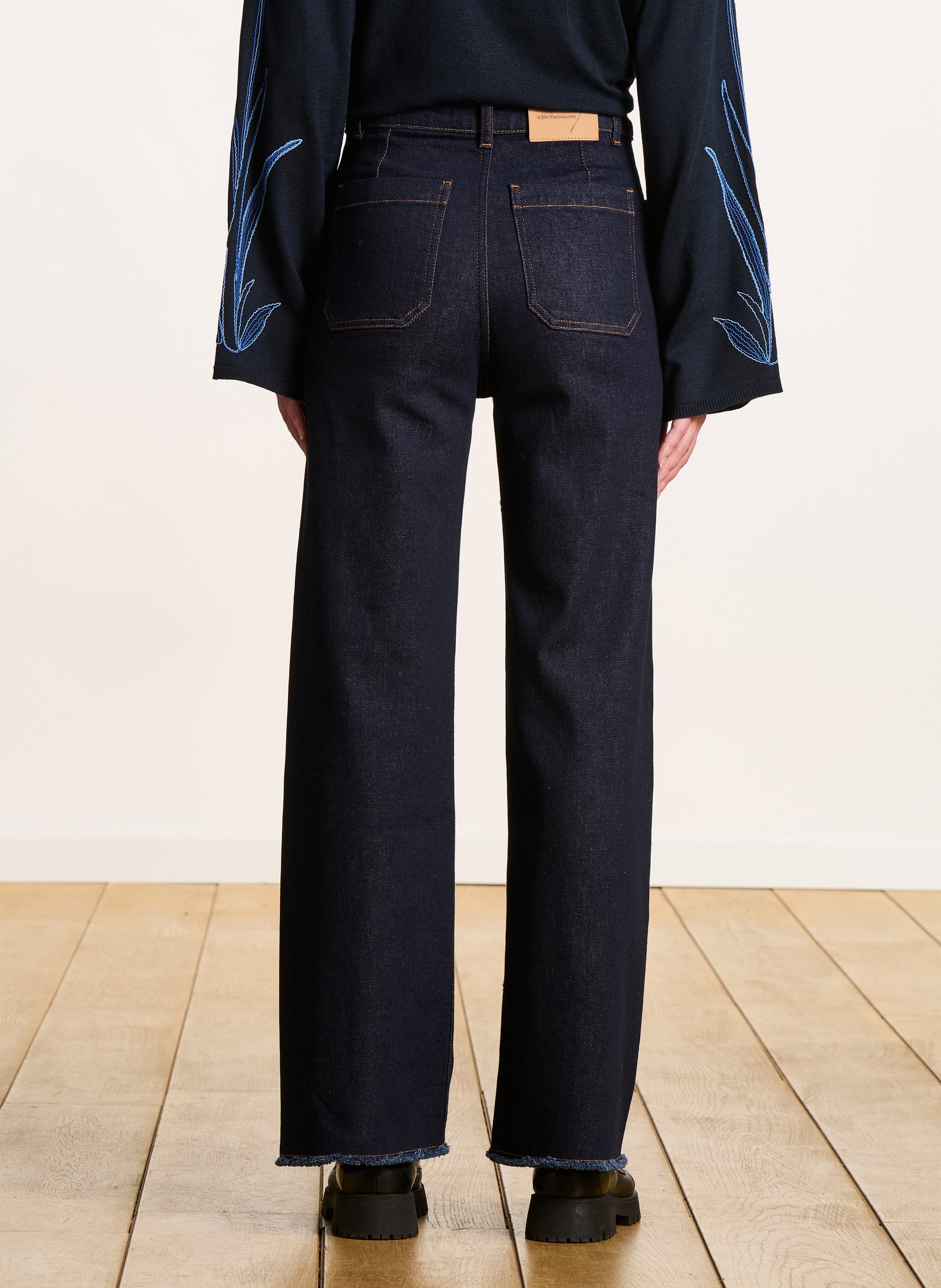 Jean droit taille haute en coton biologique mélangé LA FEE MARABOUTEE Bleu