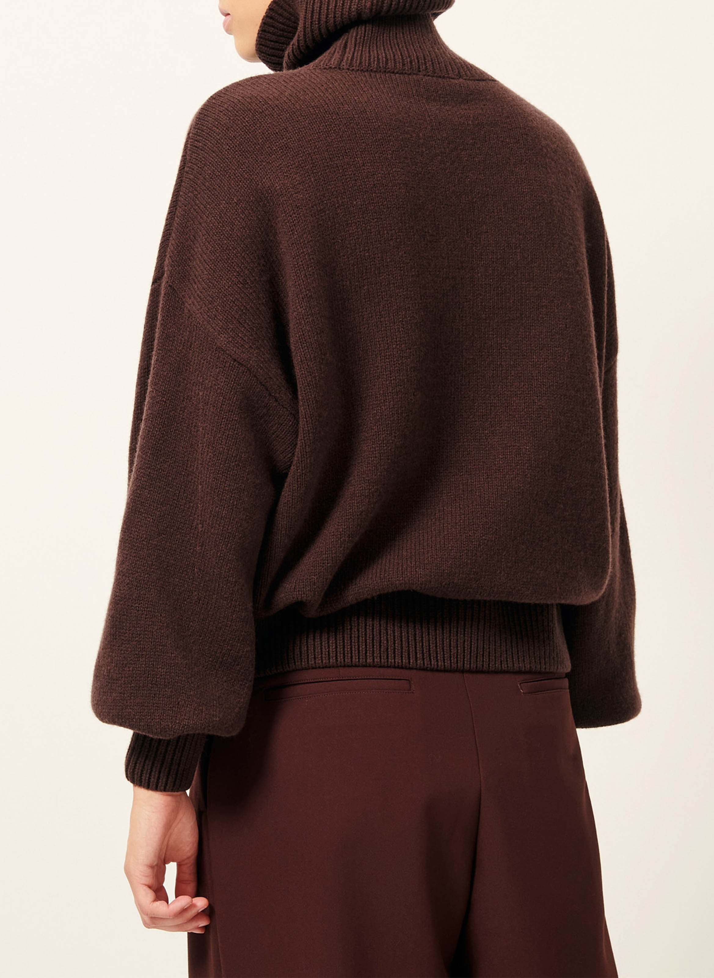 Pull oversize col roulé en laine et cachemire SESSUN Marron