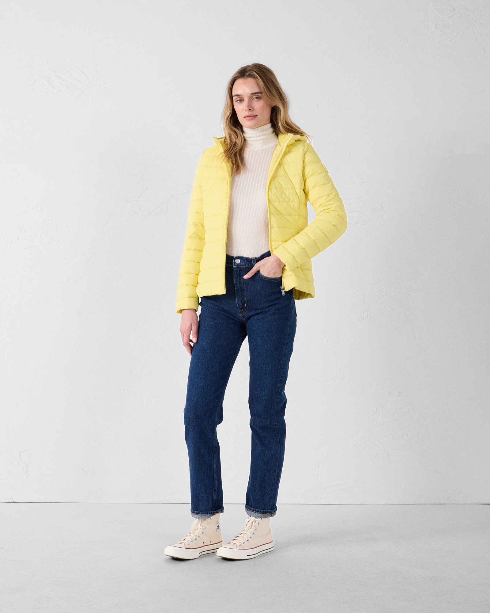 Lightweight stretch hooded puffer jacket Salma JOTT Yellow