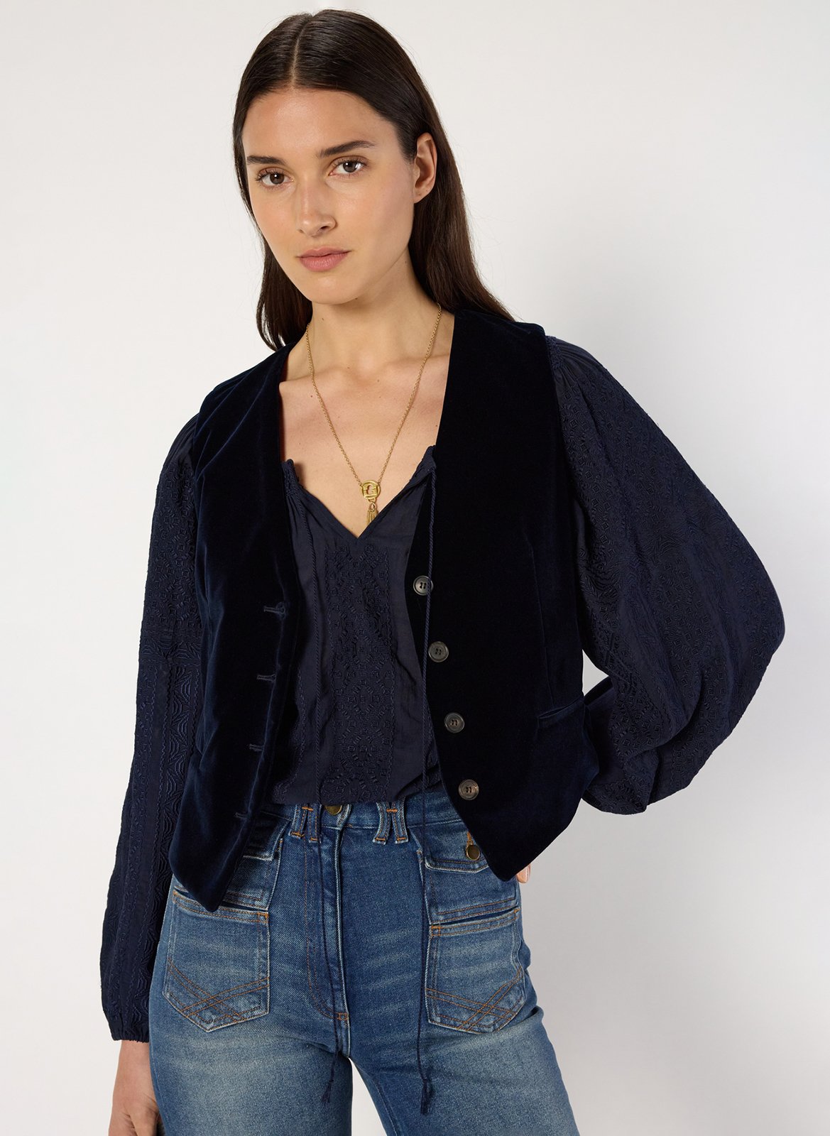 Straight cotton-blend V-neck cardigan GERARD DAREL Blue